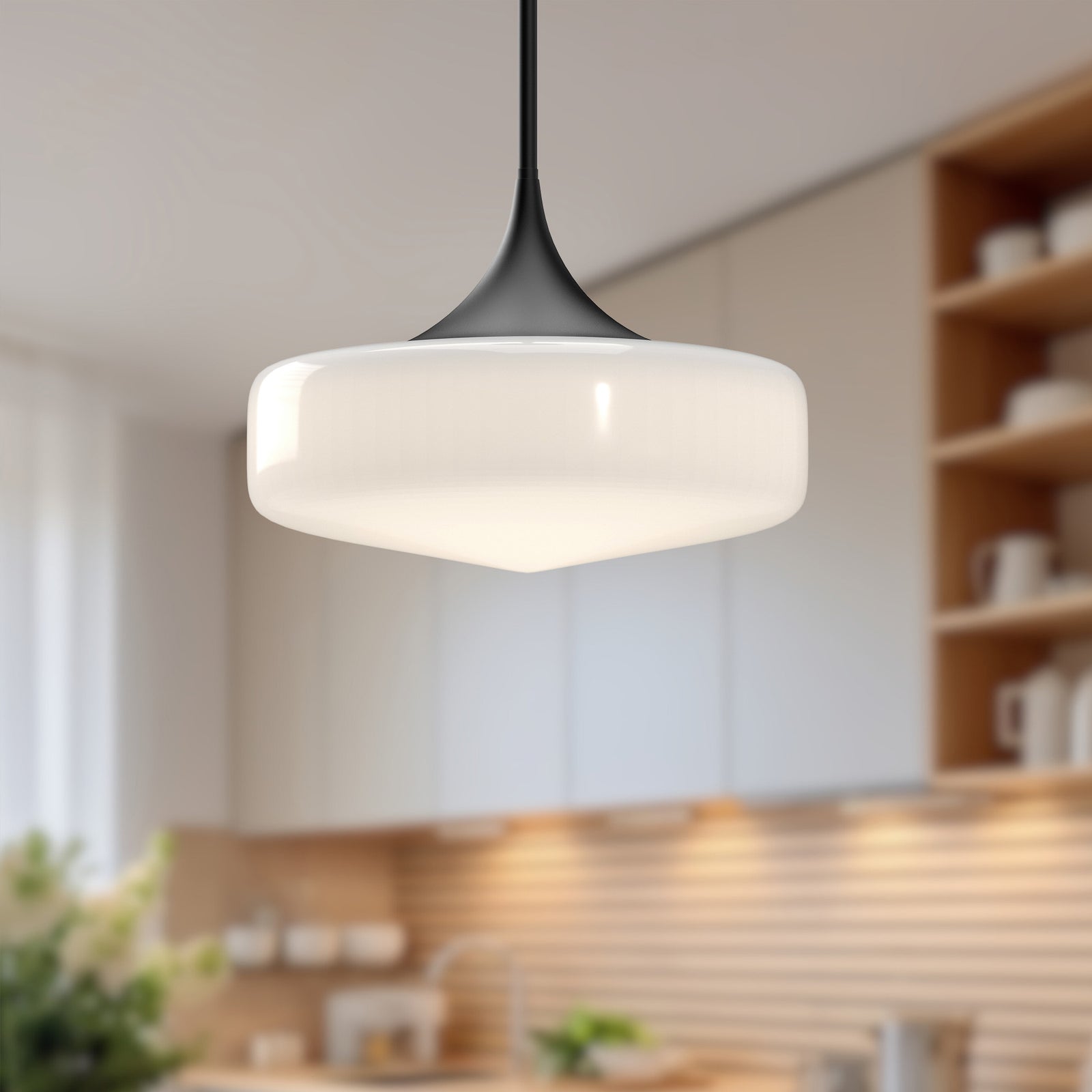 Lincoln 14-in Glossy Opal Glass/Matte Black 1 Light Pendant