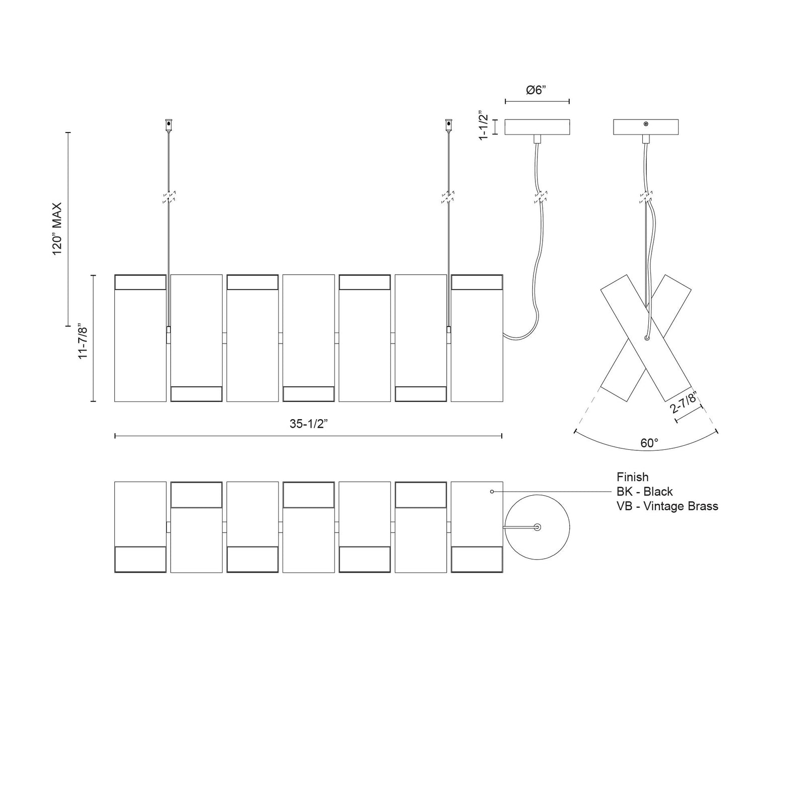 Domino 35-in Black LED Linear Pendant