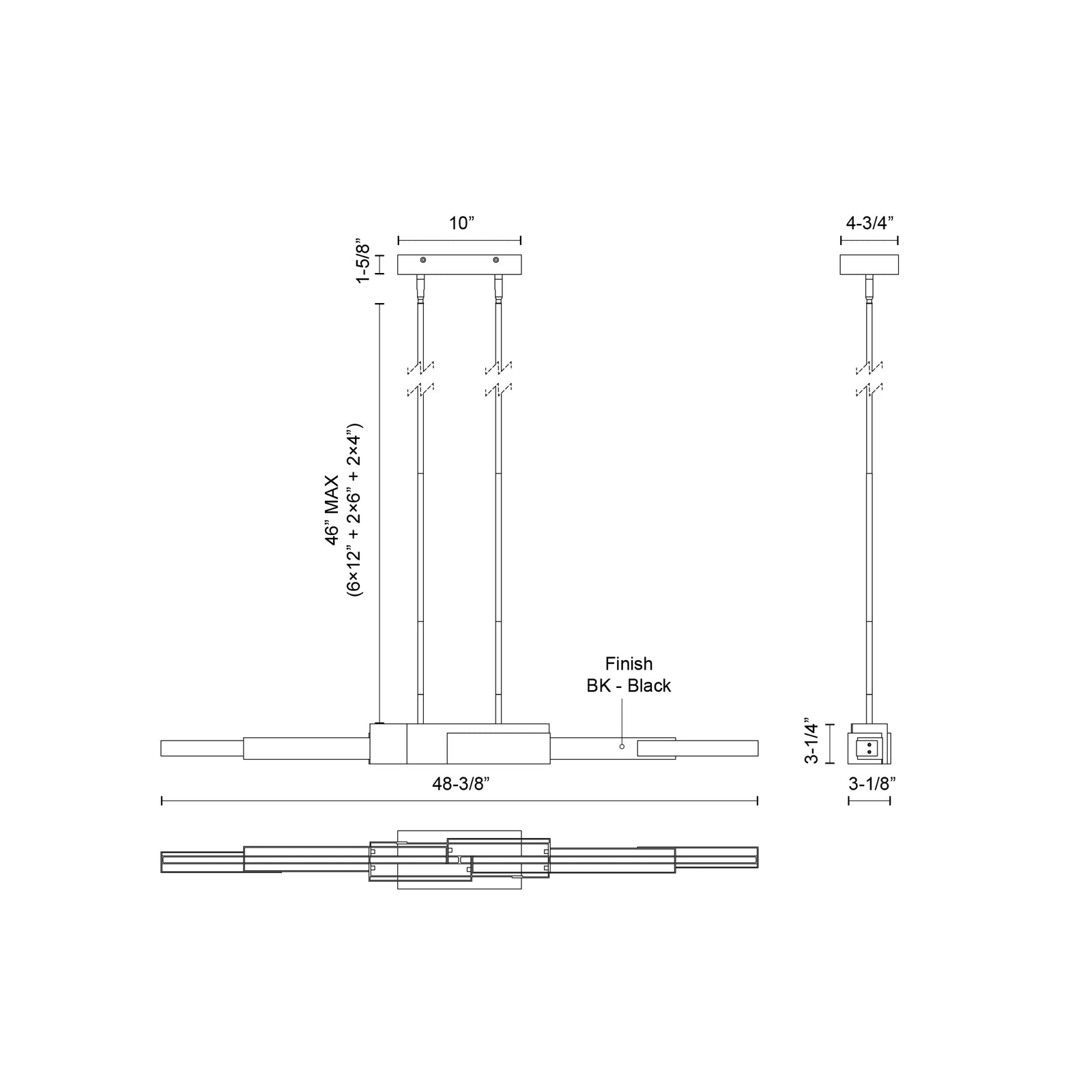 Enzo 48-in Black LED Linear Pendant
