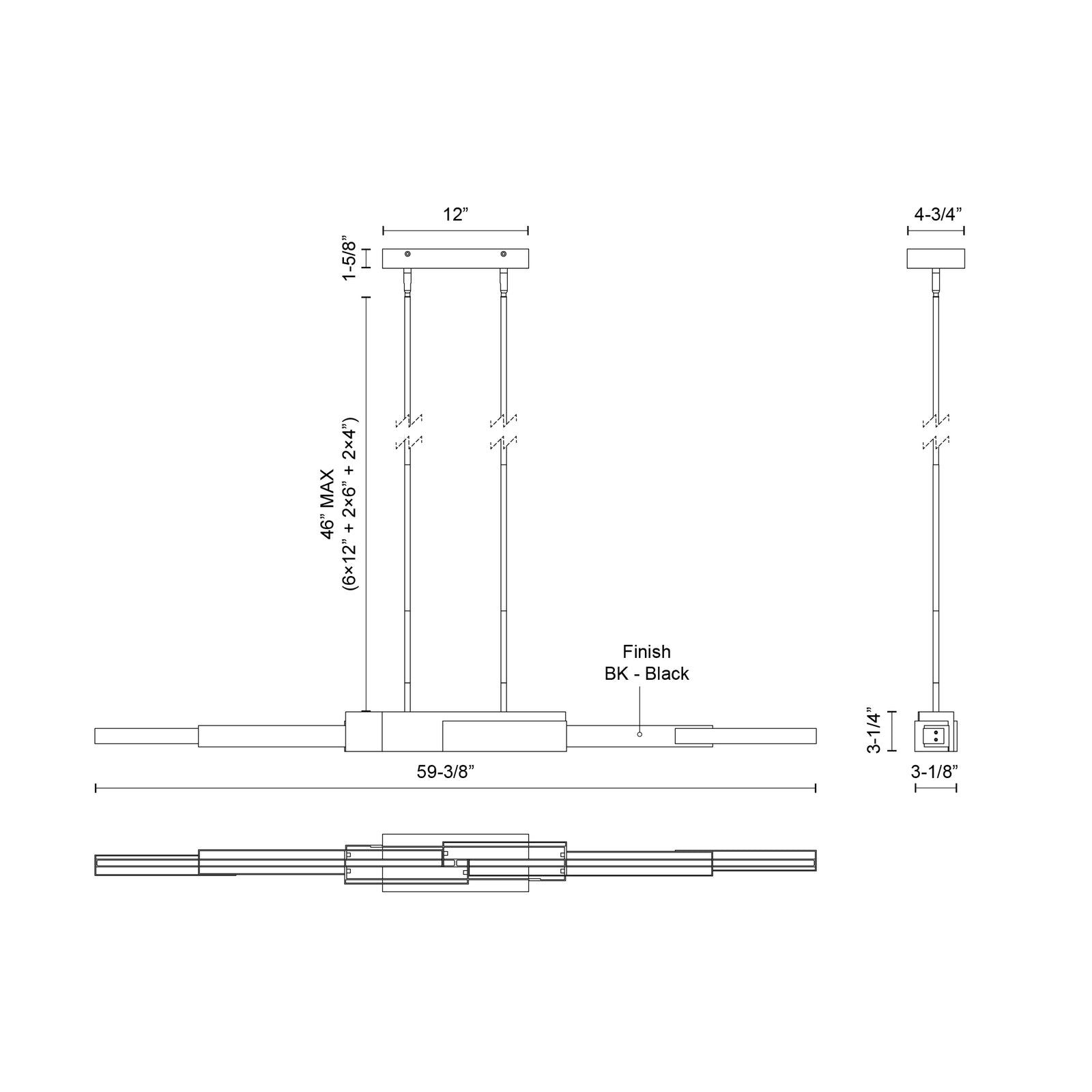 Enzo 60-in Black LED Linear Pendant