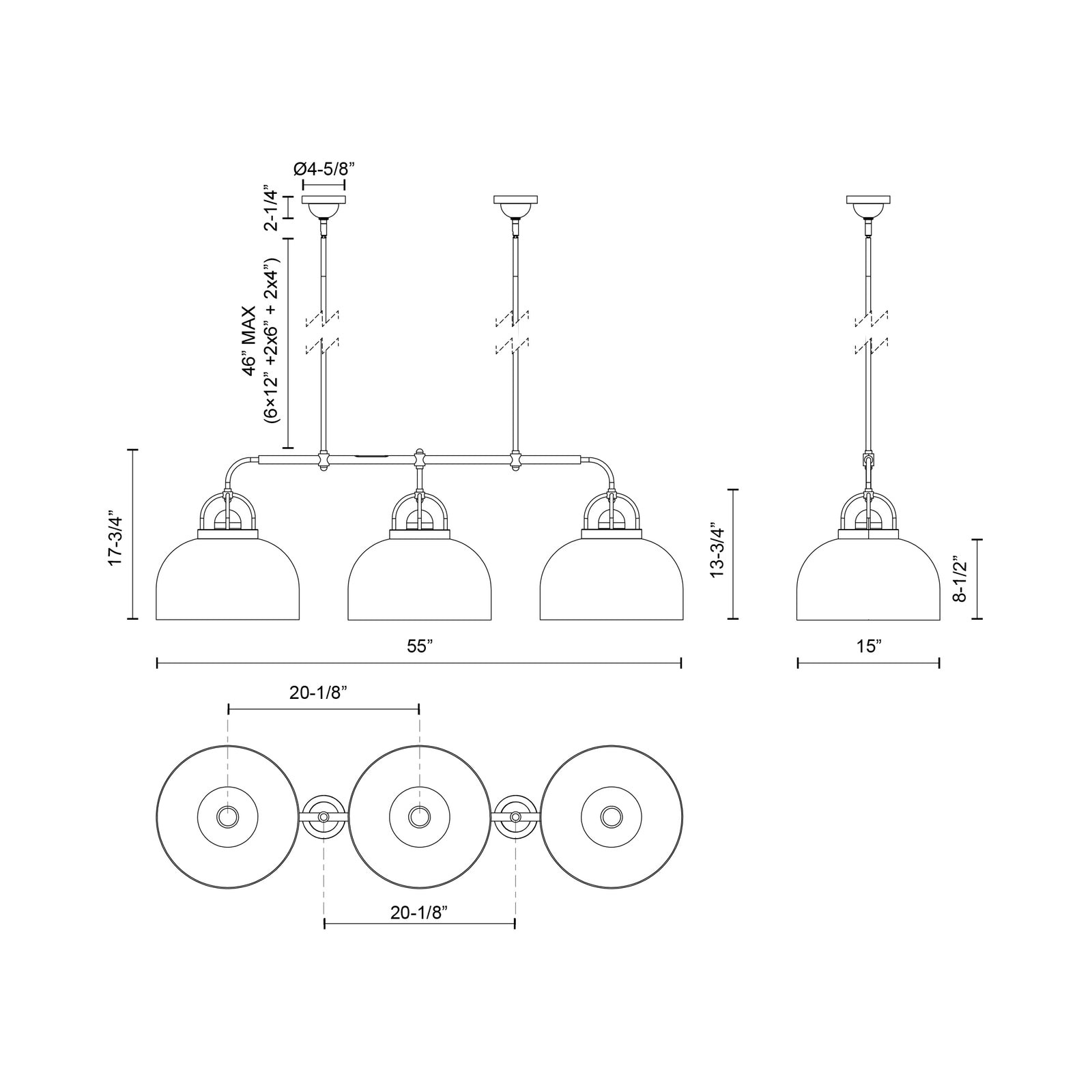 Lancaster 55-in Chrome 3 Lights Linear Pendant
