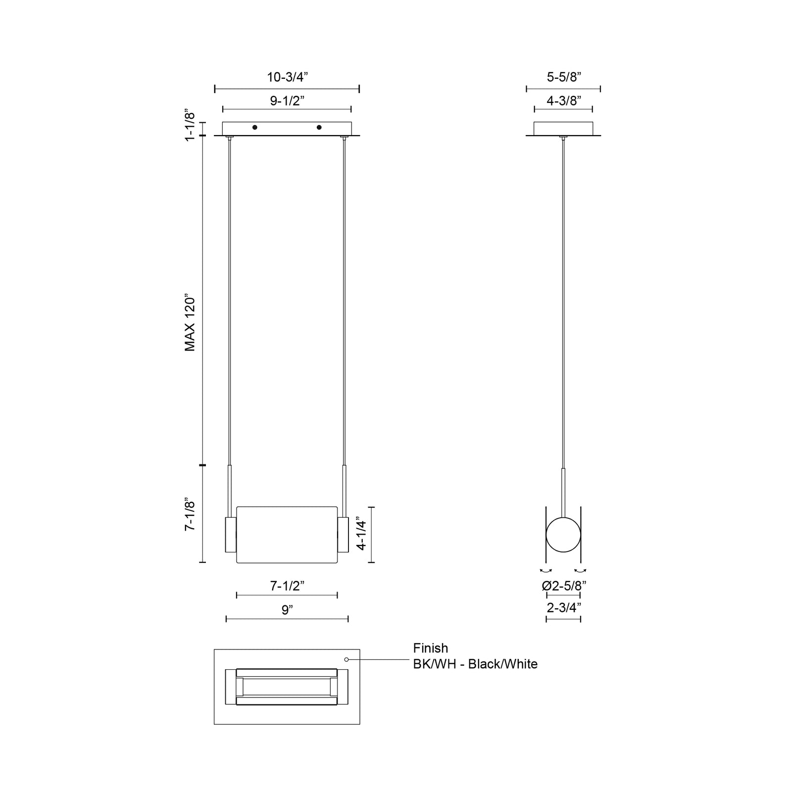 Phoenix 9-in Black/White LED Linear Pendant
