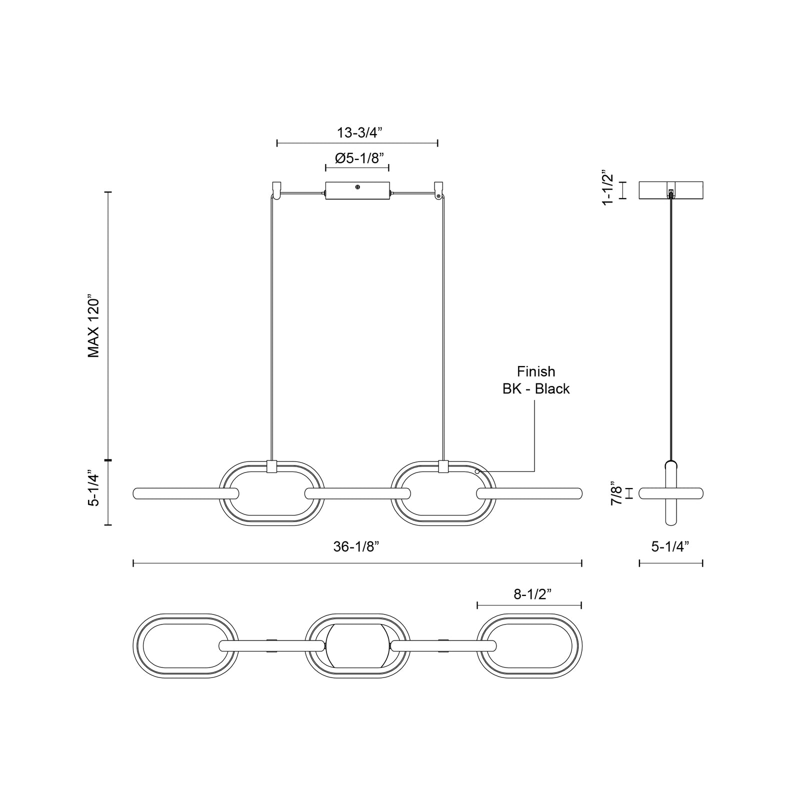 Airen 36-in Black LED Linear Pendant