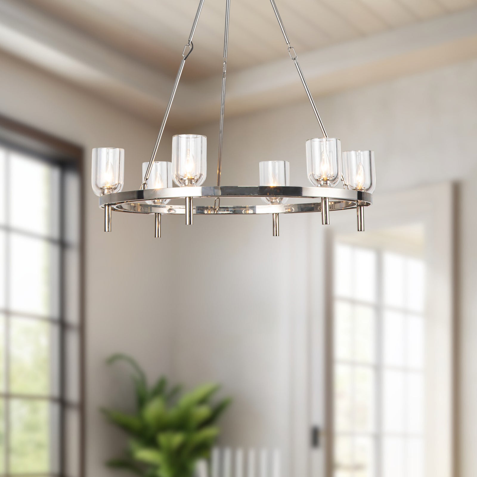Lucian 32-in Clear Crystal/Polished Nickel 6 Lights Chandeliers