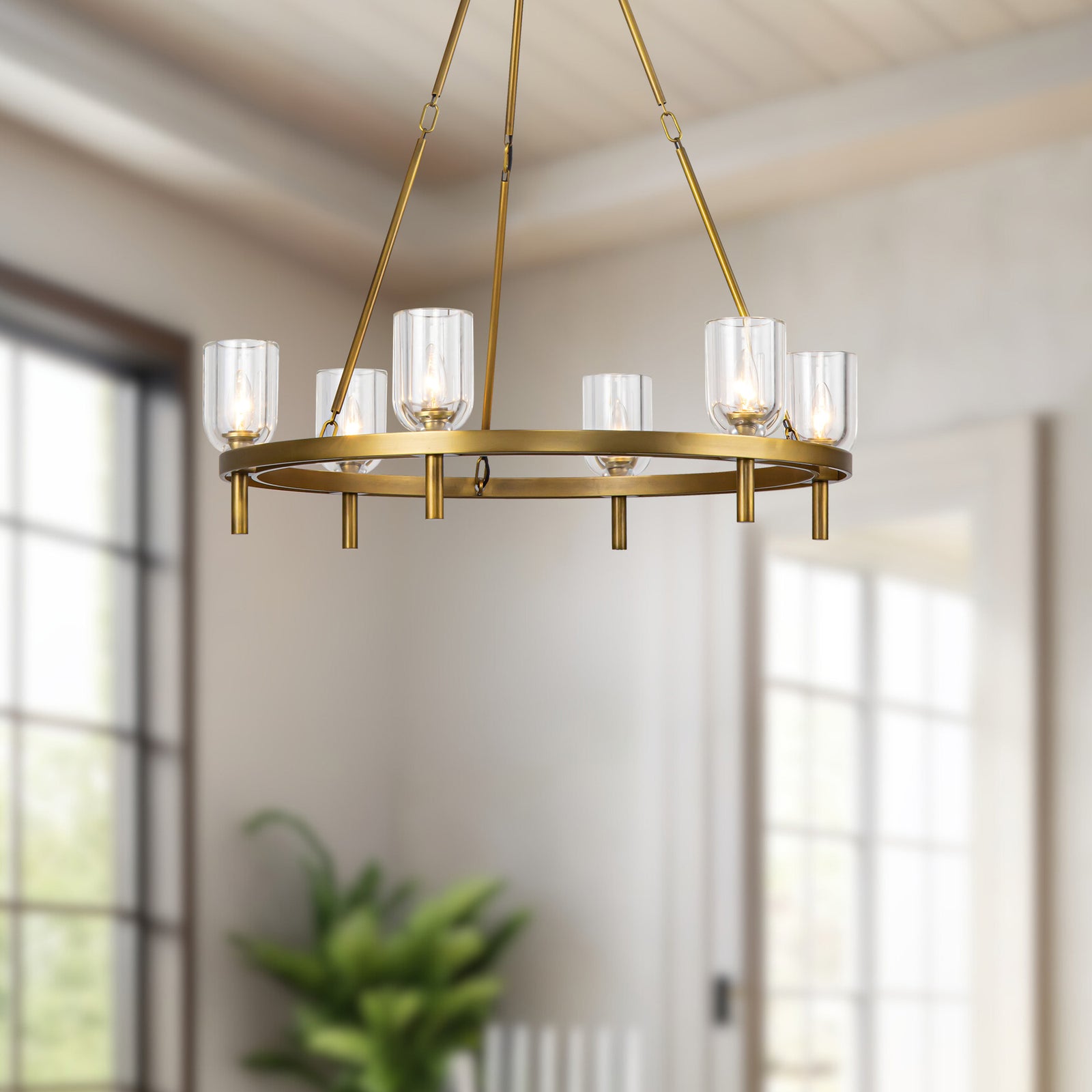 Lucian 32-in Clear Crystal/Vintage Brass 6 Lights Chandeliers