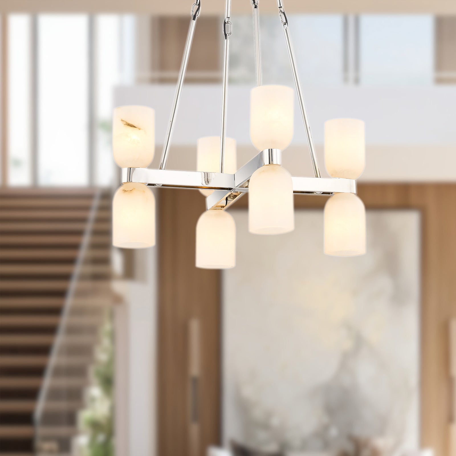 Lucian 22-in Polished Nickel/Alabaster 8 Lights Chandeliers