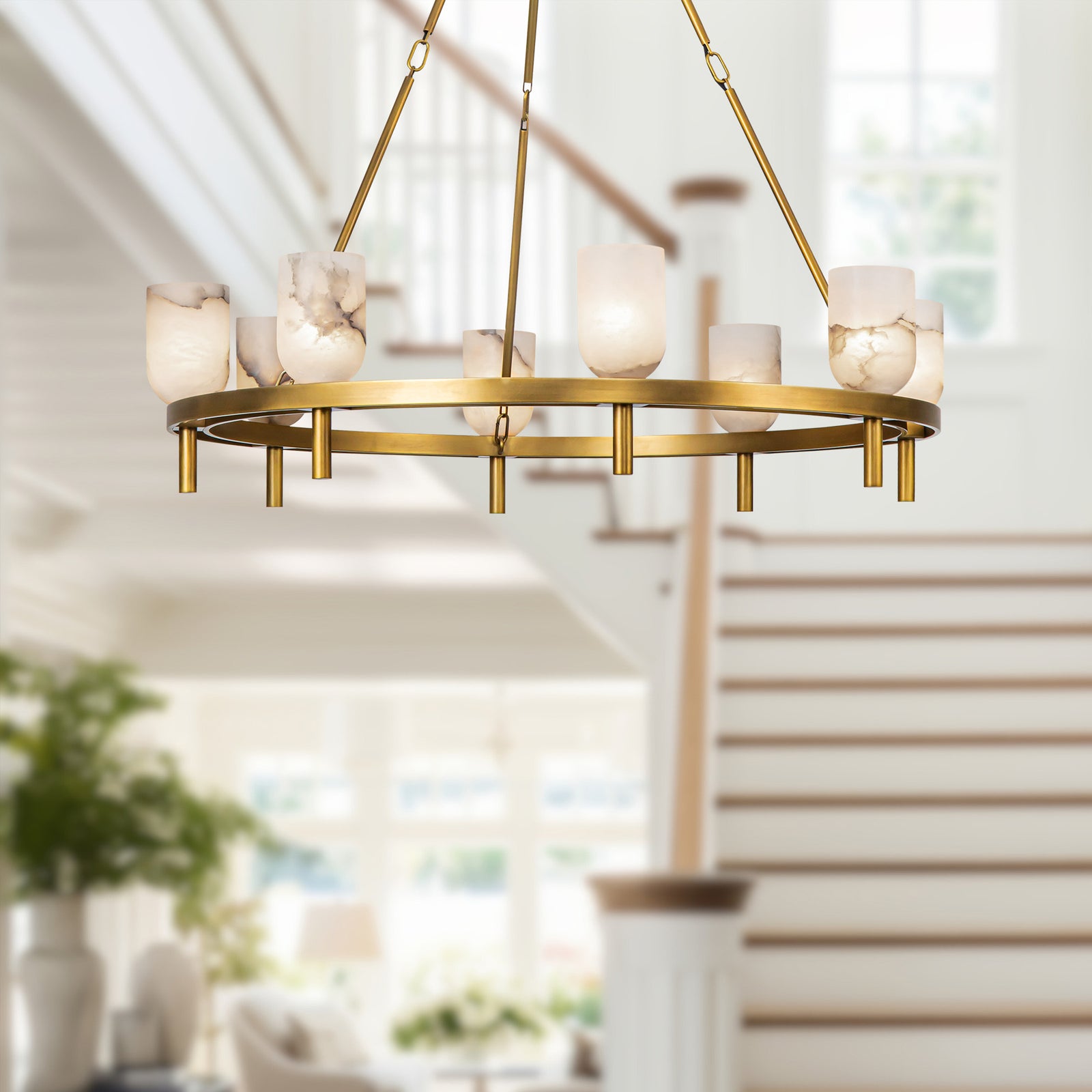 Lucian 36-in Vintage Brass/Alabaster 8 Lights Chandeliers
