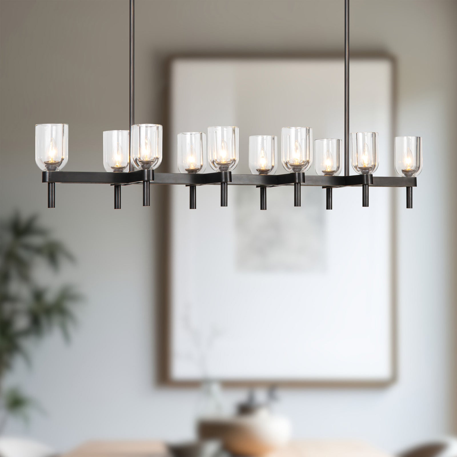 Lucian 52-in Clear Crystal/Urban Bronze 10 Lights Linear Pendant