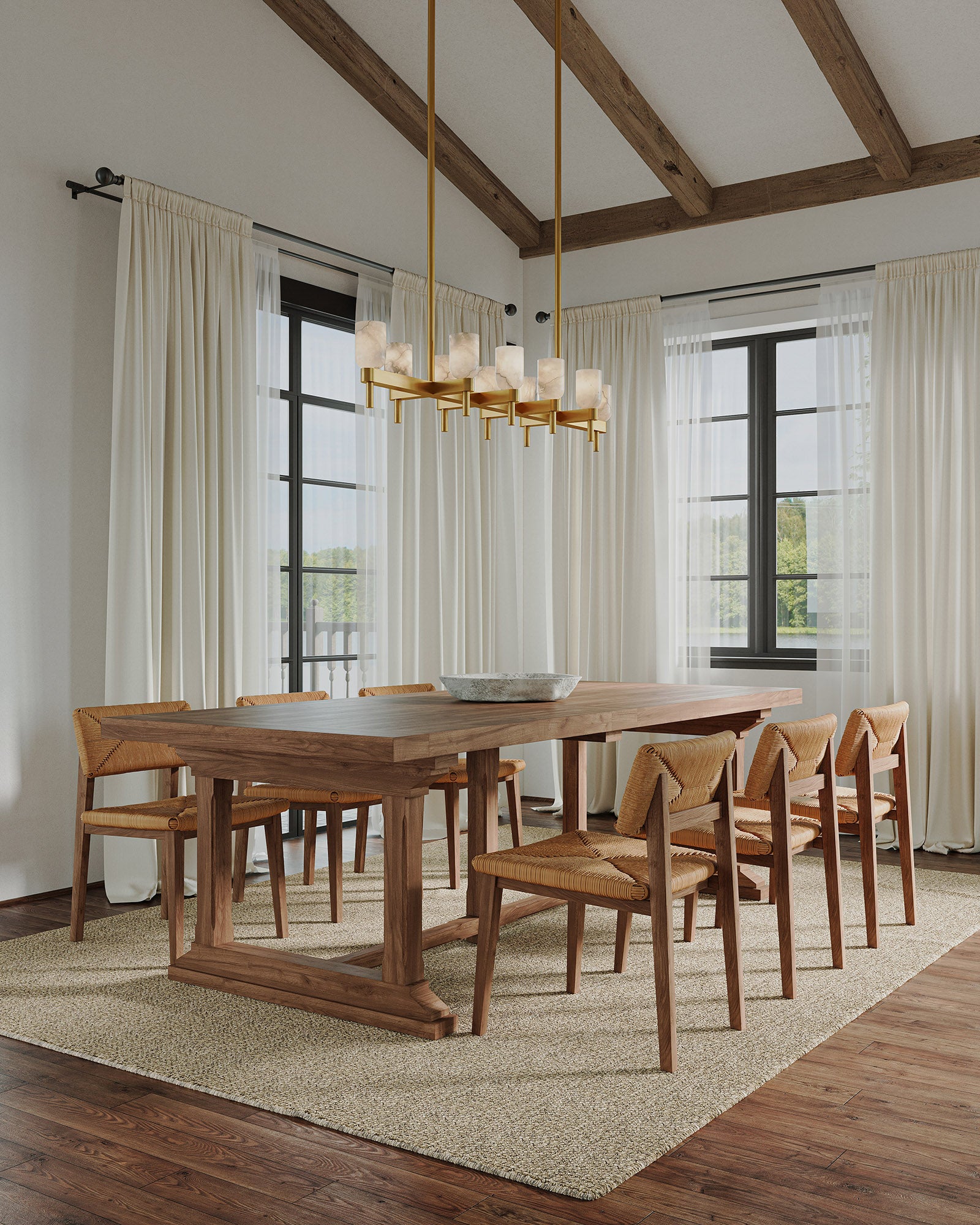 Lucian 52-in Vintage Brass/Alabaster 10 Lights Linear Pendant