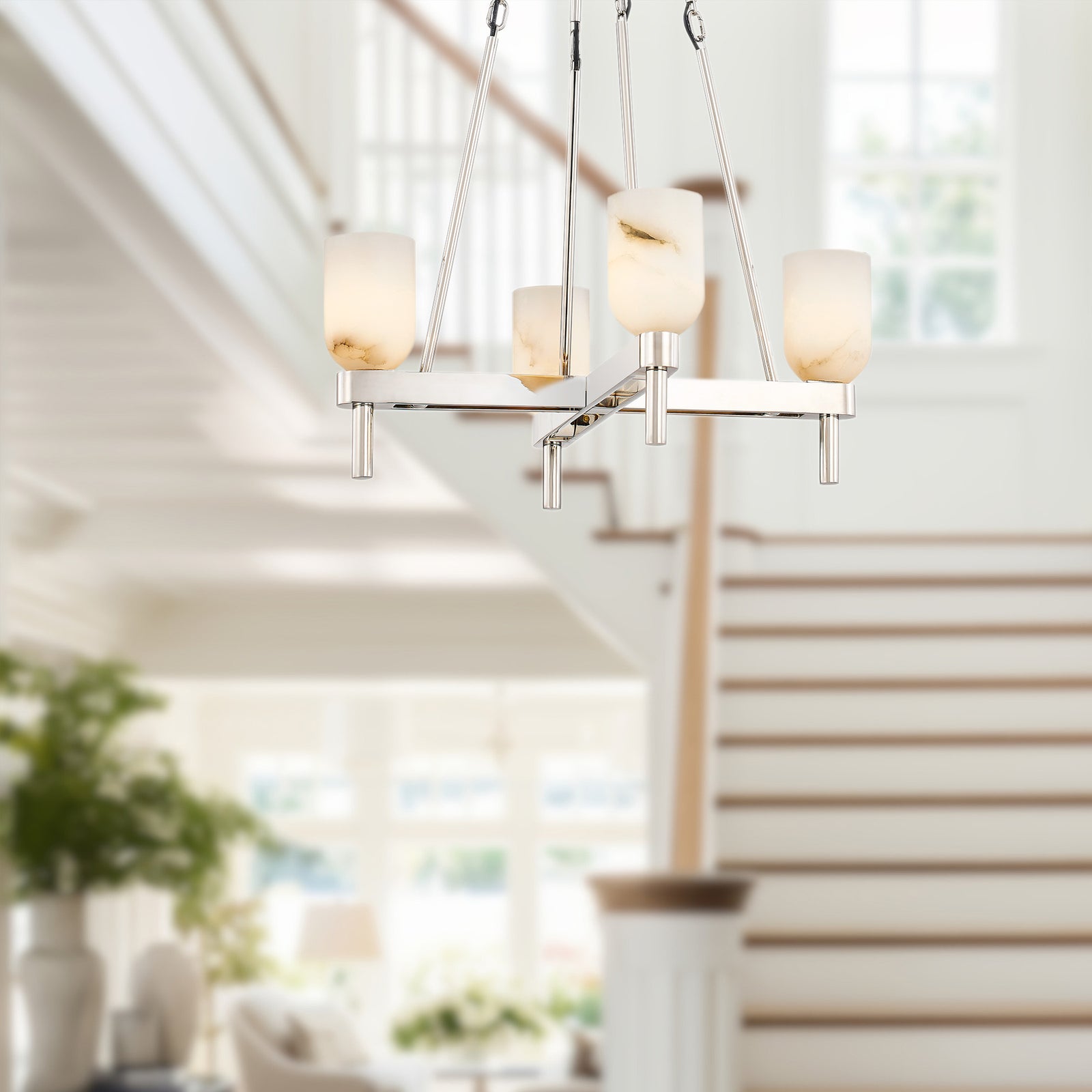 Lucian 22-in Polished Nickel/Alabaster 4 Lights Pendant