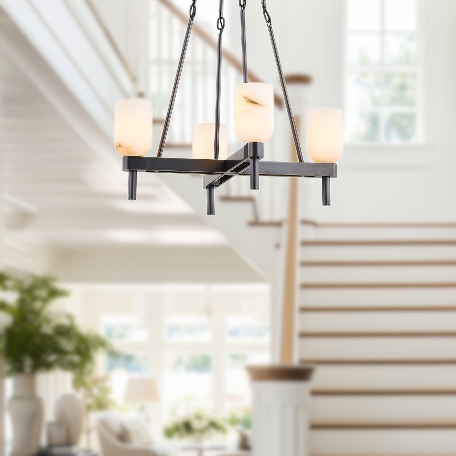 Lucian 22-in Urban Bronze/Alabaster 4 Lights Pendant