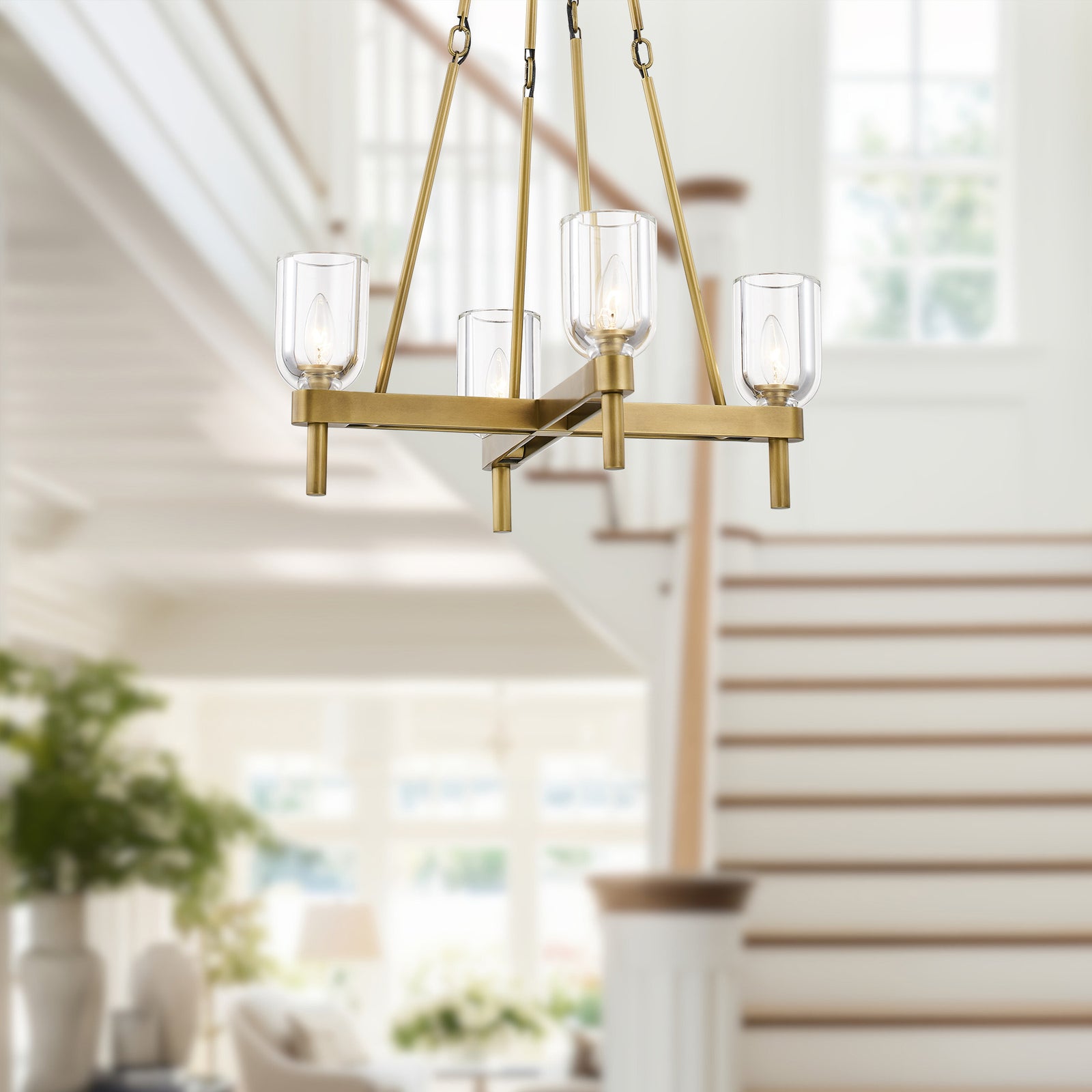 Lucian 22-in Clear Crystal/Vintage Brass 4 Lights Pendant