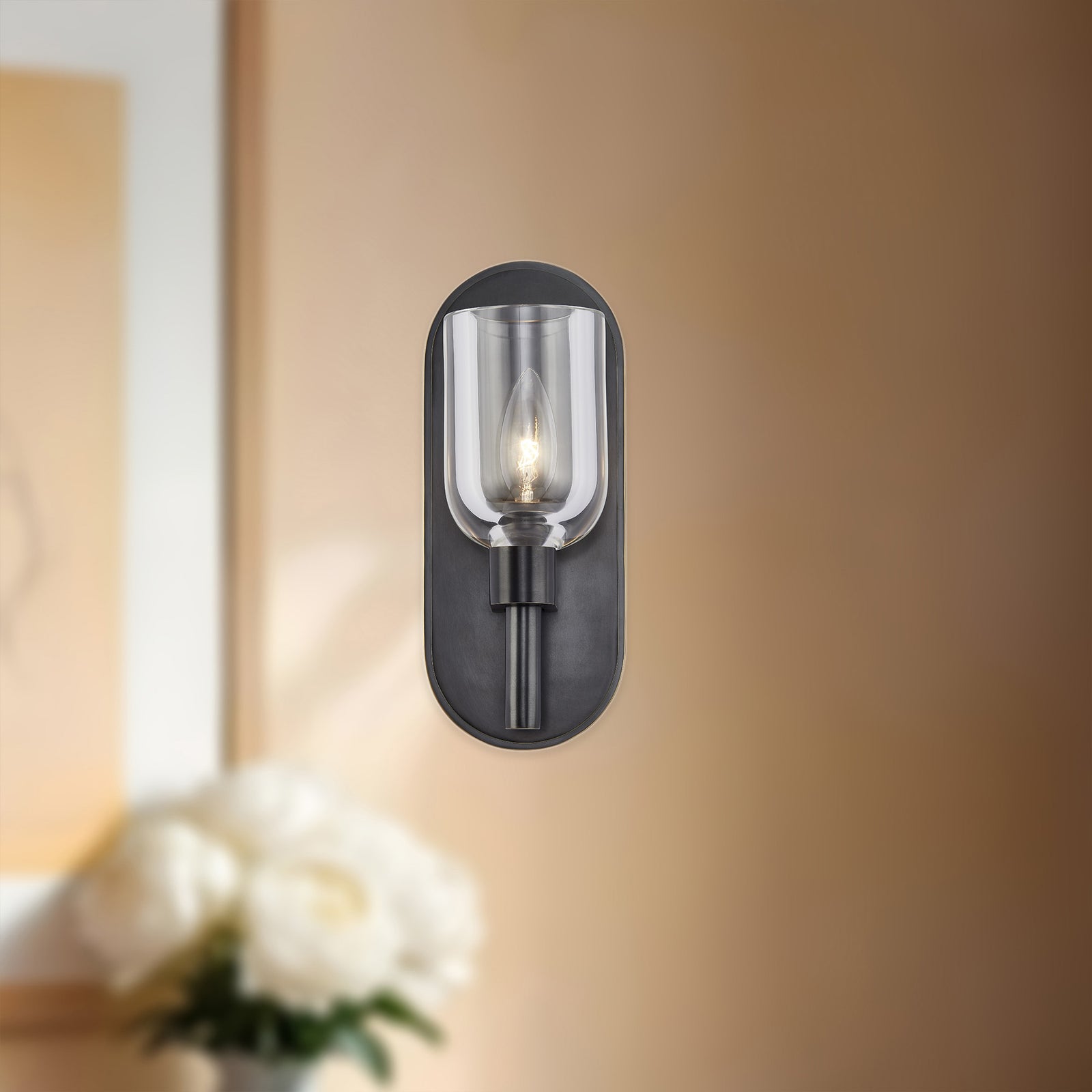 Lucian 9-in Clear Crystal/Urban Bronze 1 Light Wall/Vanity