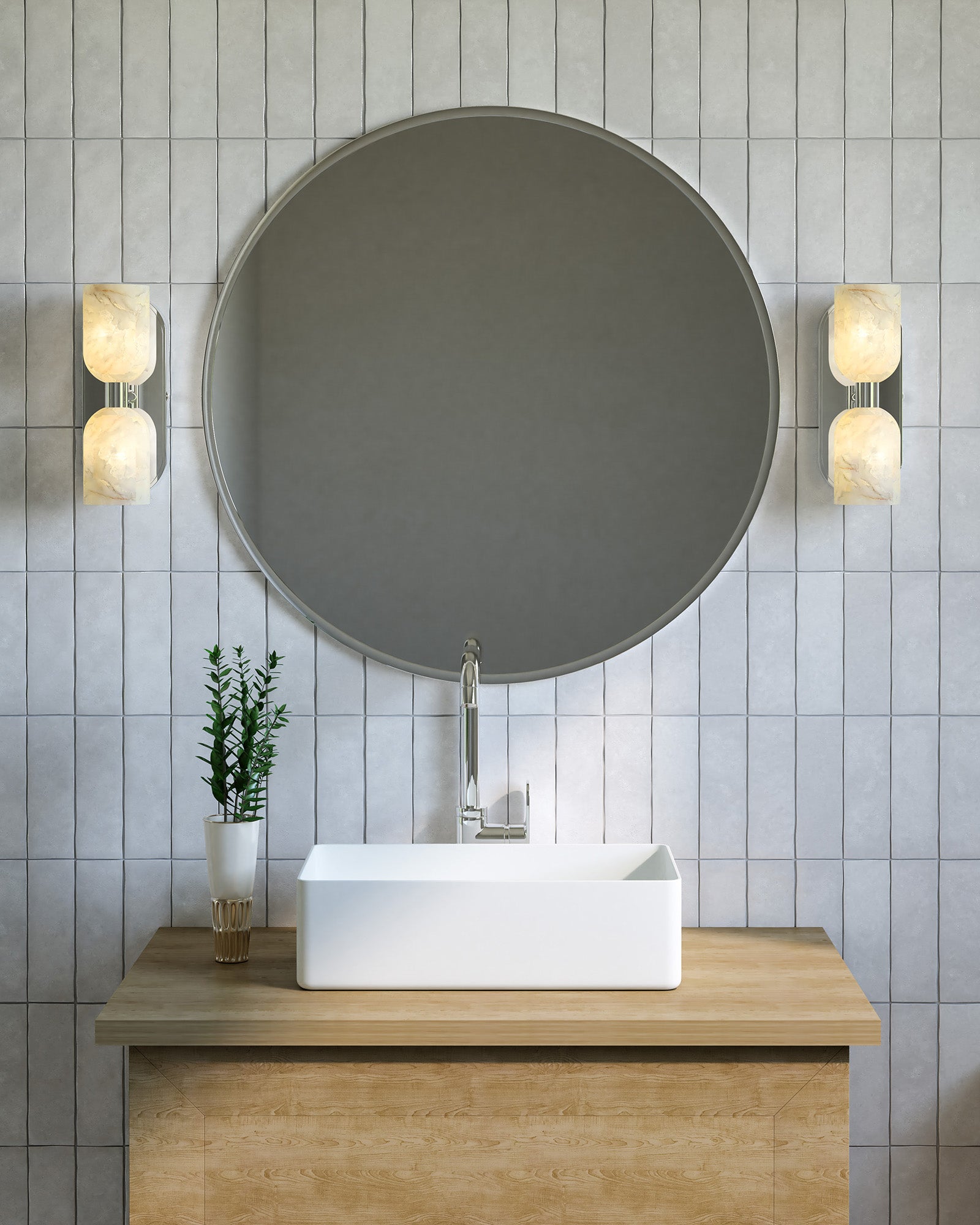 Lucian 11-in Polished Nickel/Alabaster 2 Lights Wall/Vanity