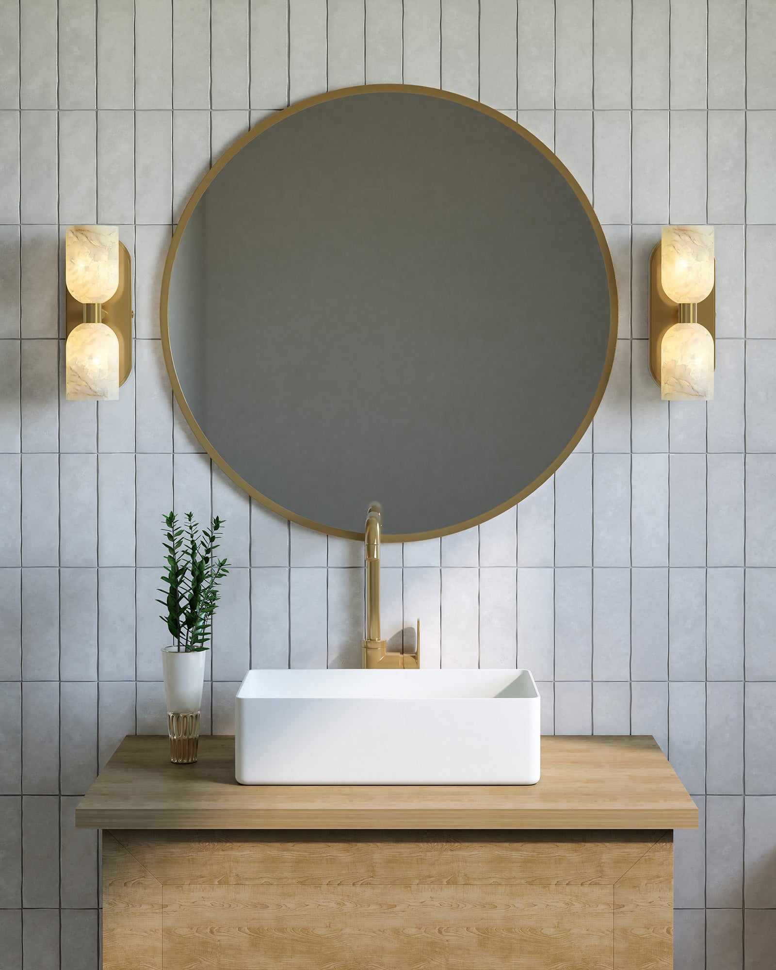 Lucian 11-in Vintage Brass/Alabaster 2 Lights Wall/Vanity