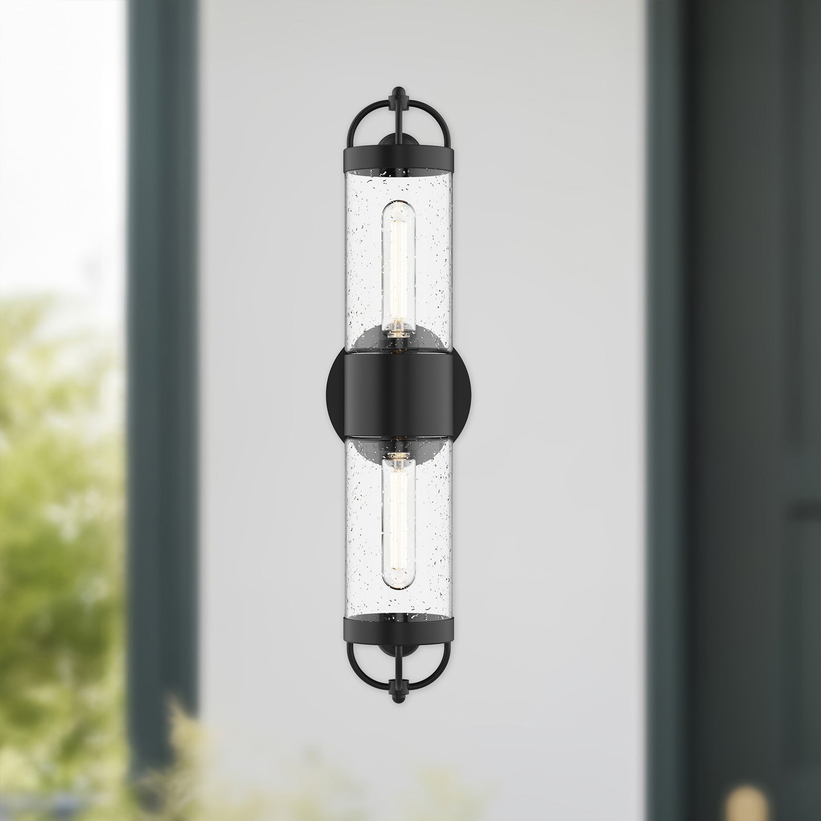 Lancaster 5-in Clear Bubble Glass/Textured Black 2 Lights Exterior Wall Sconce
