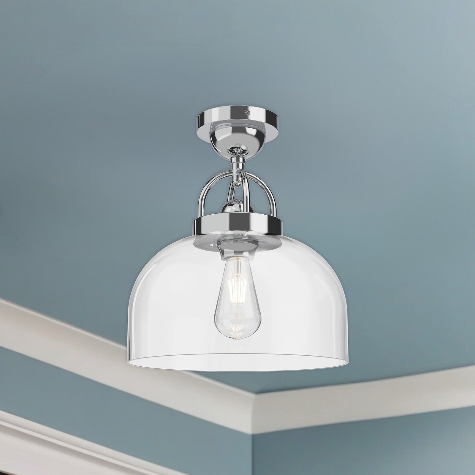 Lancaster 12-in Chrome 1 Light Semi Flush Mount