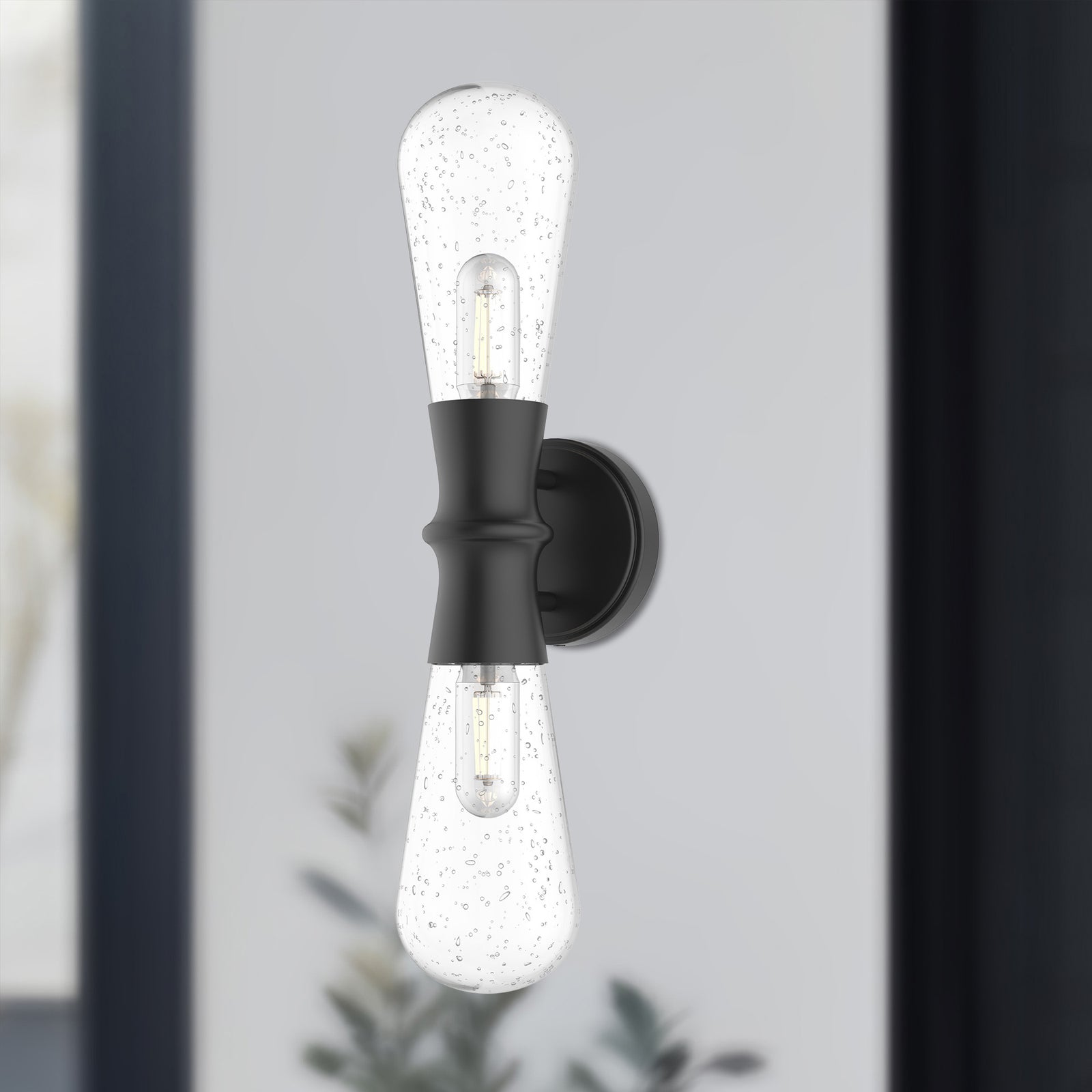 Marcel 5-in Clear Bubble Glass/Textured Black 2 Lights Exterior Wall Sconce