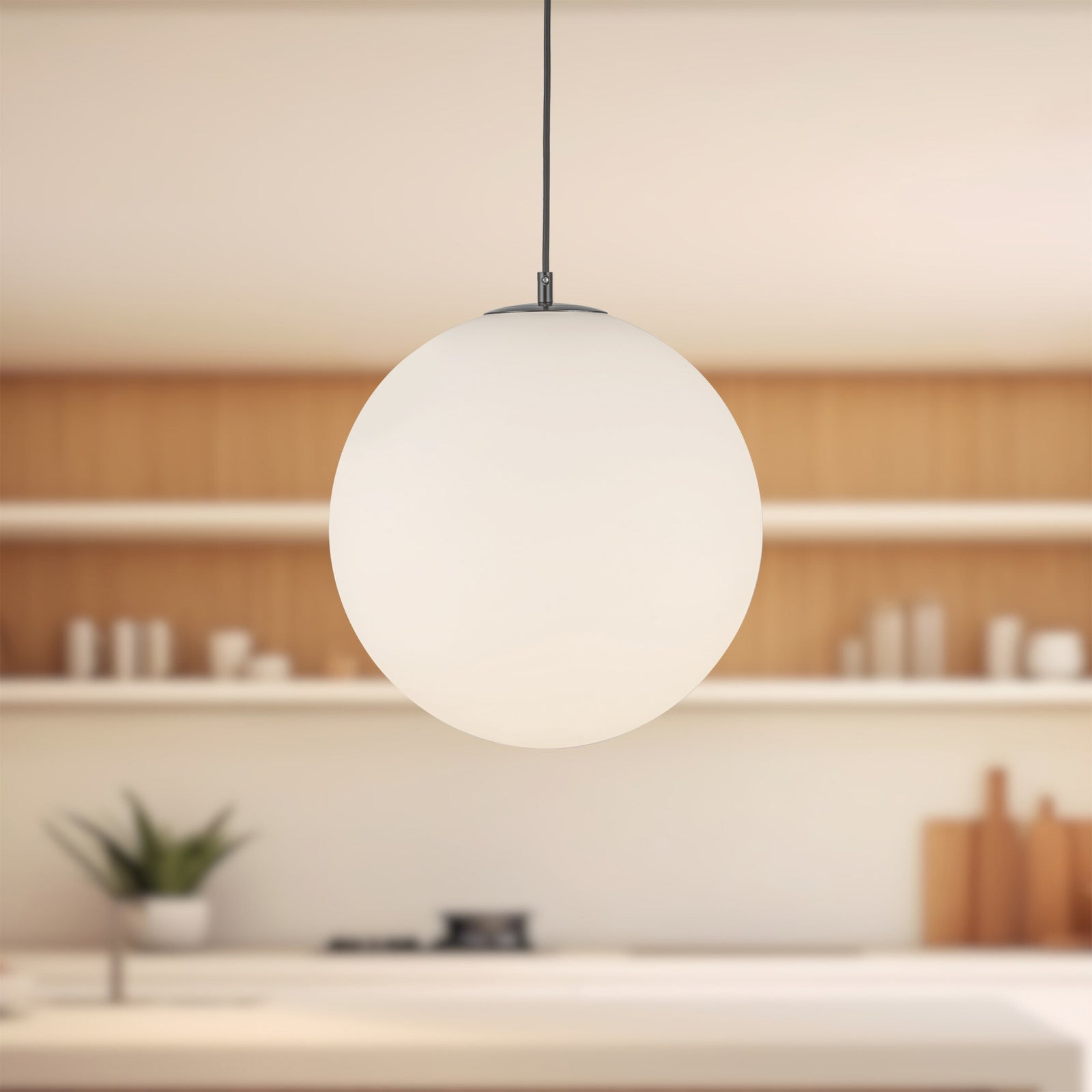 Marco 16-in Black/Opal Glass LED Pendant