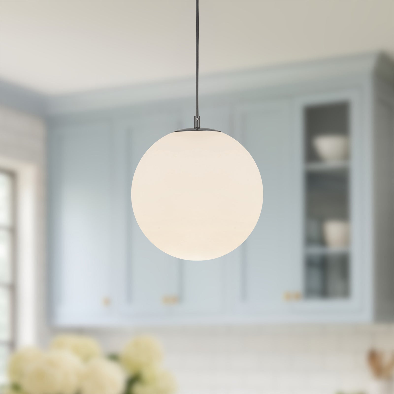 Marco 12-in (196-in Wire) Black/Opal Glass LED Pendant