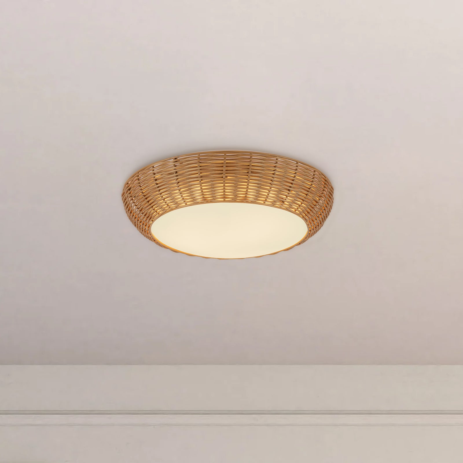 Merida 14-in Rattan Socket Flush Mount