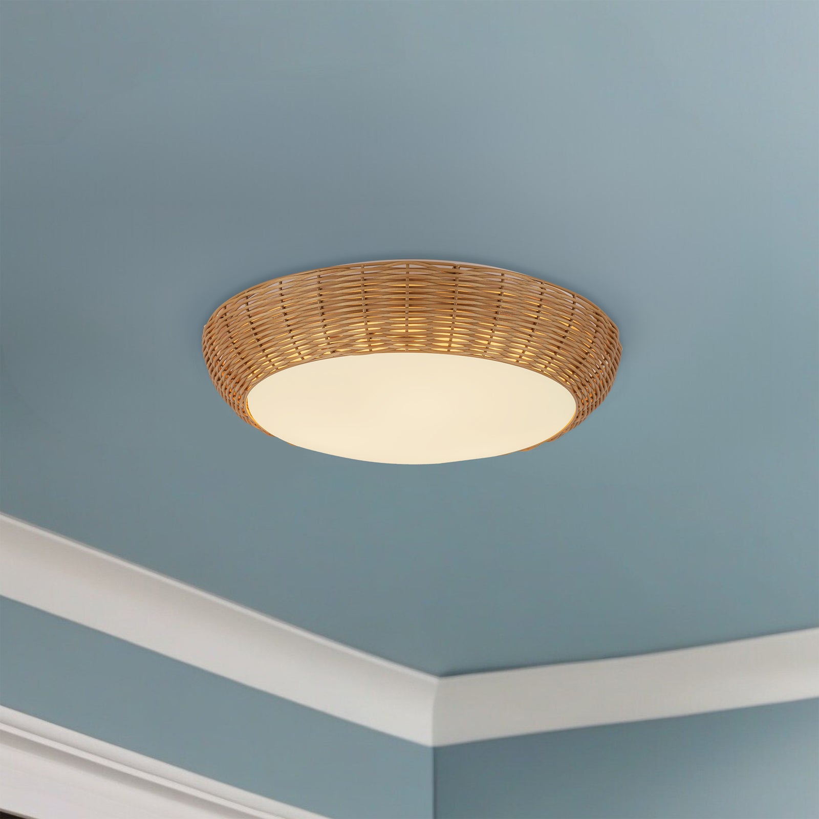 Merida 17-in Rattan Socket Flush Mount