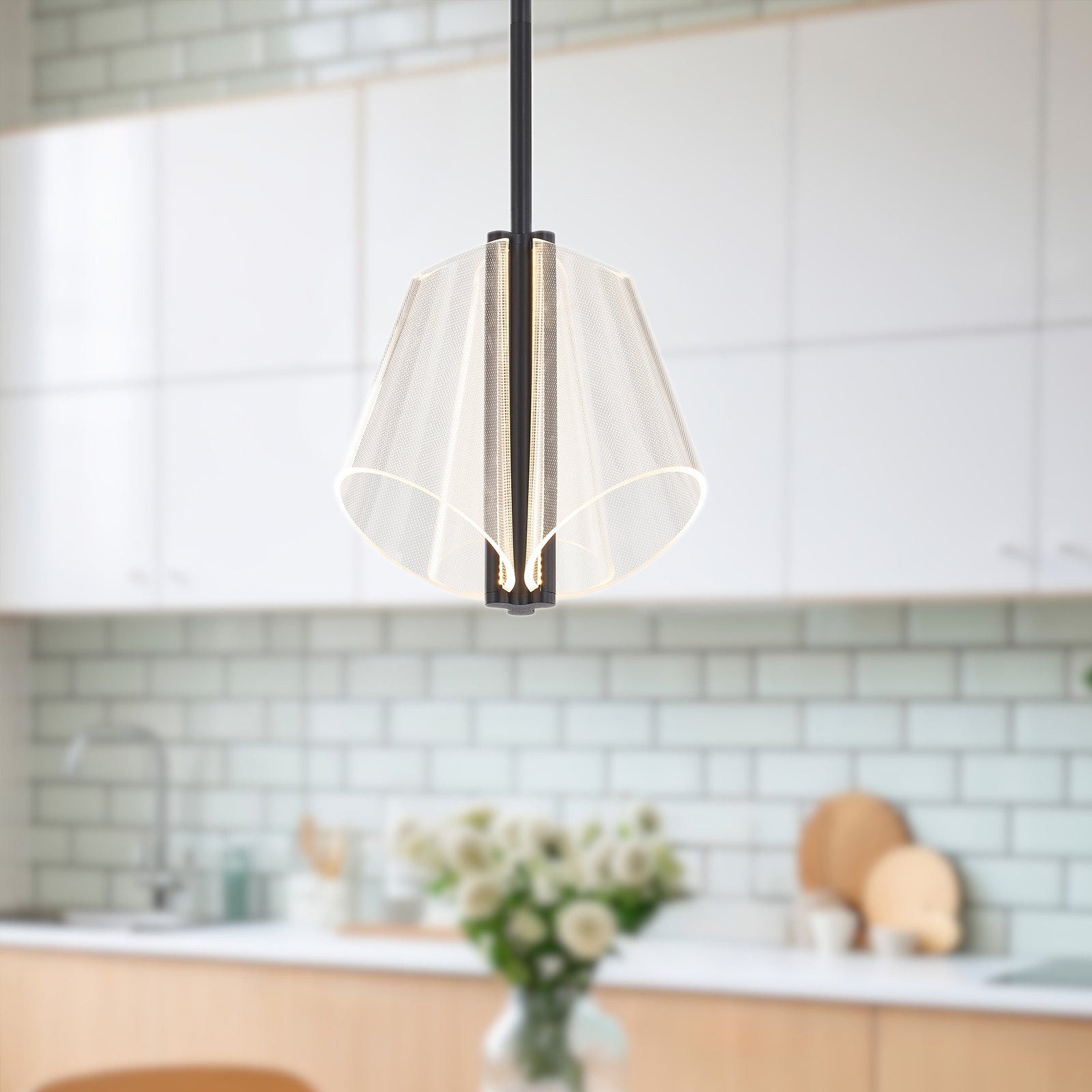 Mulberry 11-in Black/Light Guide LED Pendant