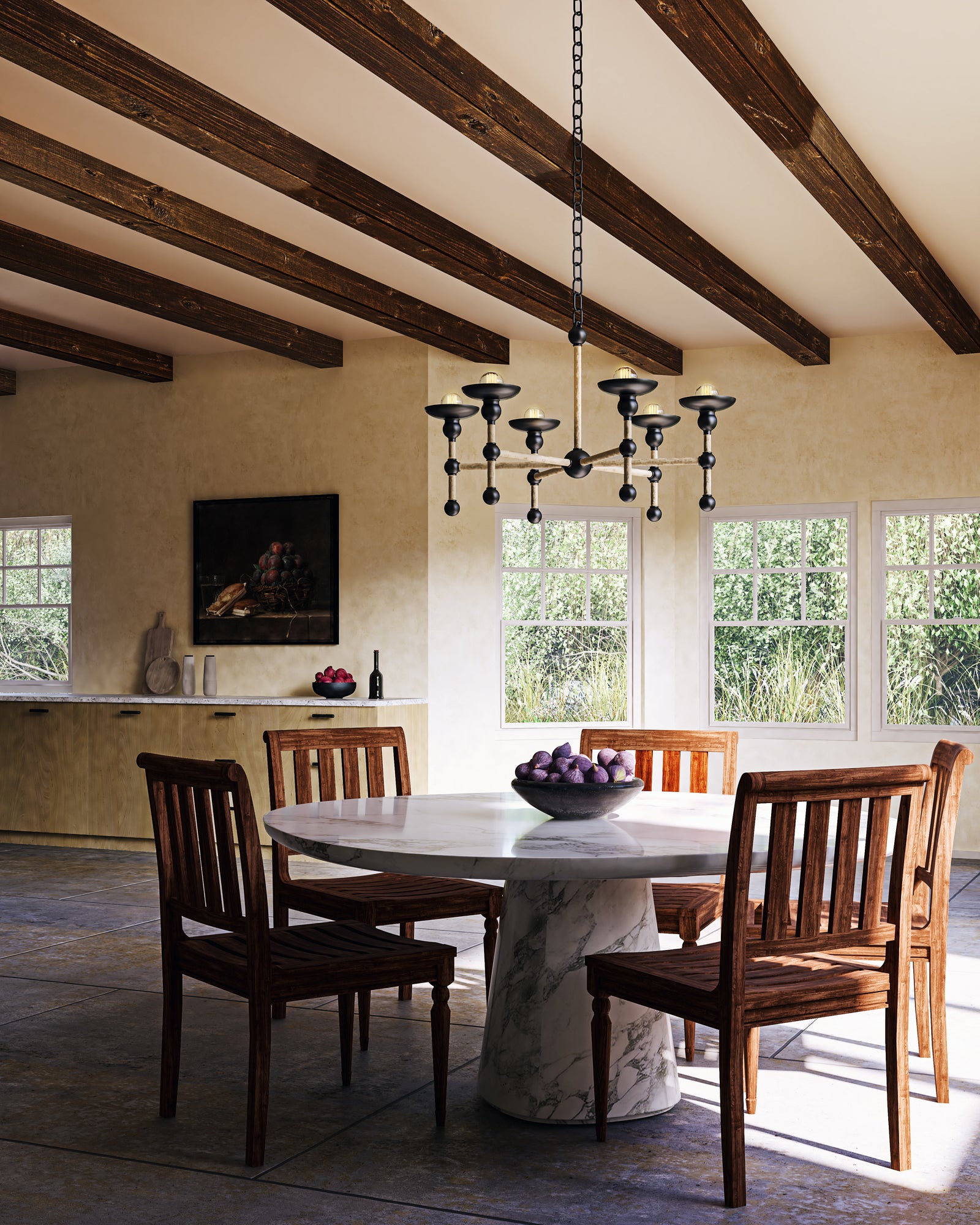 Nadine 25-in Matte Black/Cotton 6 Lights Chandeliers