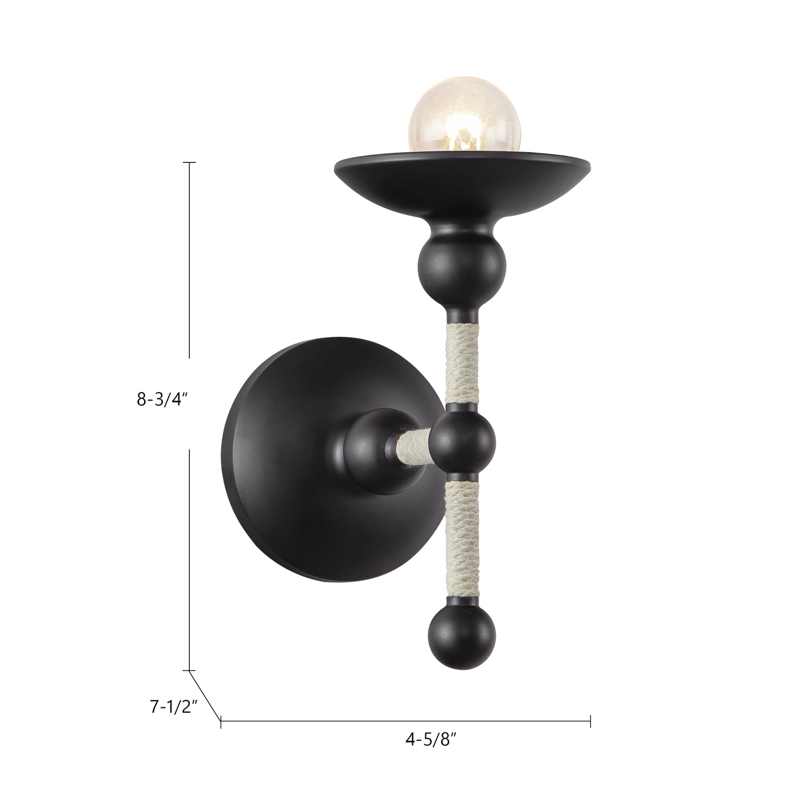 Nadine 4-in Matte Black/Cotton 1 Light Wall/Vanity