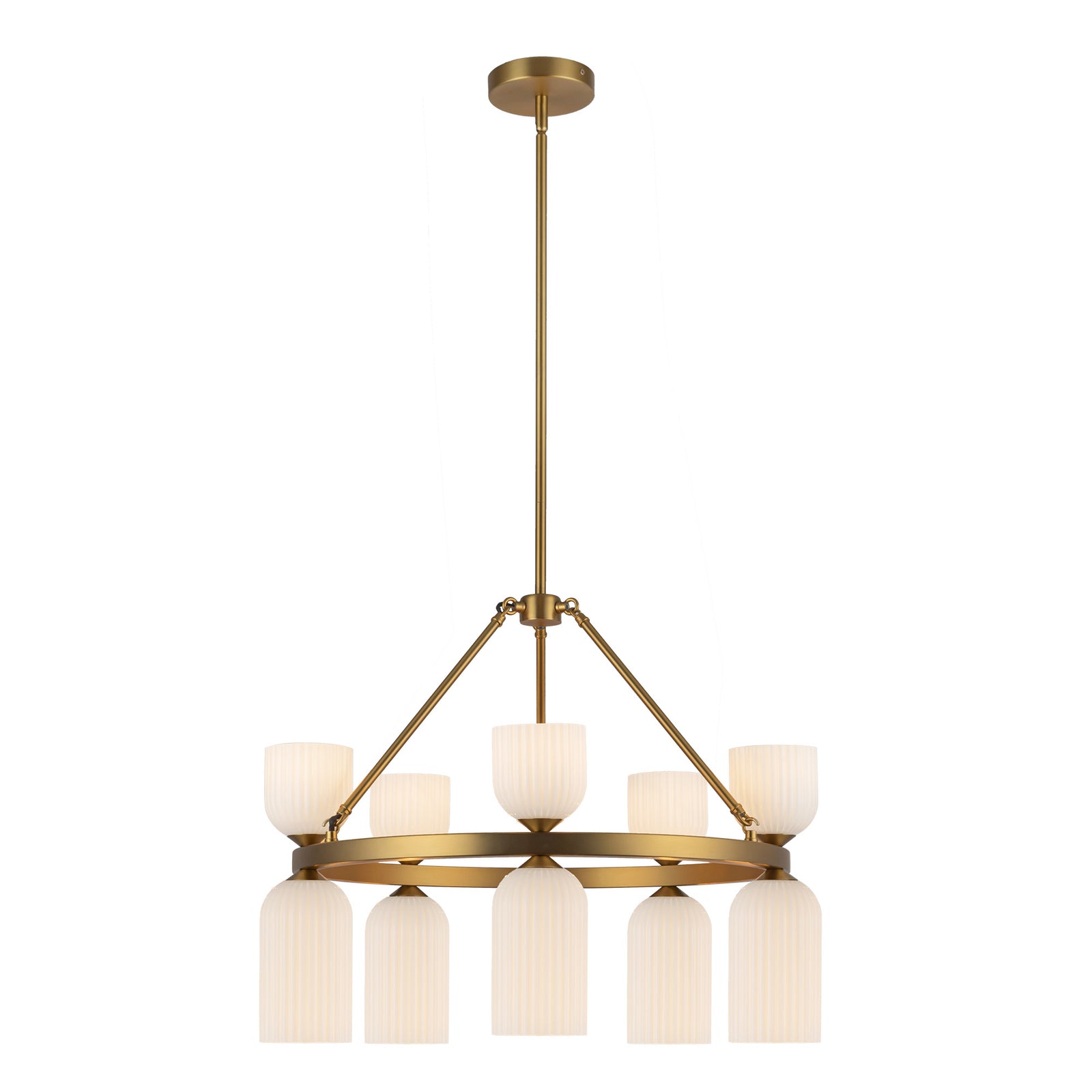 Nelly 26-in Brushed Gold/Glossy Ribbed Opal Glass Socket Chandelier