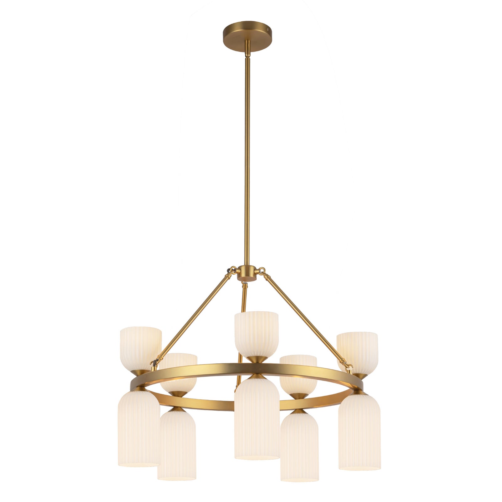 Nelly 26-in Brushed Gold/Glossy Ribbed Opal Glass Socket Chandelier
