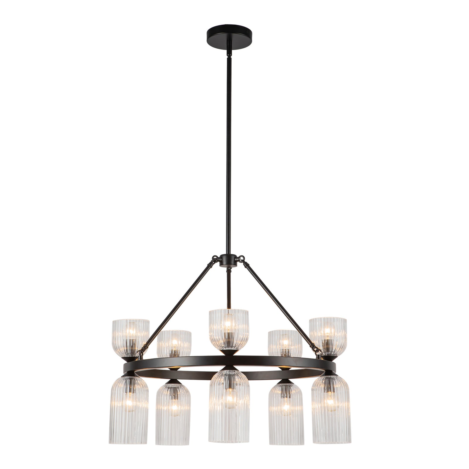 Nelly 26-in Matte Black/Clear Ribbed Glass Socket Chandelier