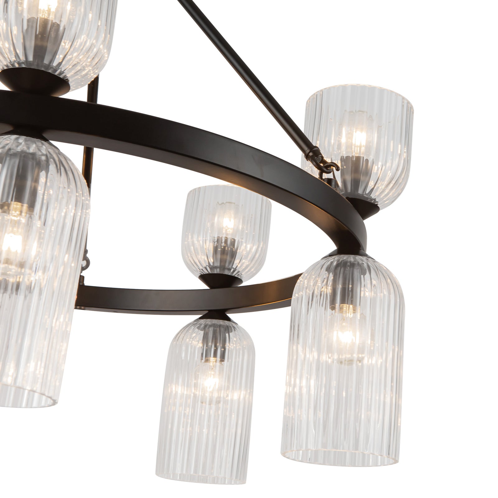 Nelly 26-in Matte Black/Clear Ribbed Glass Socket Chandelier