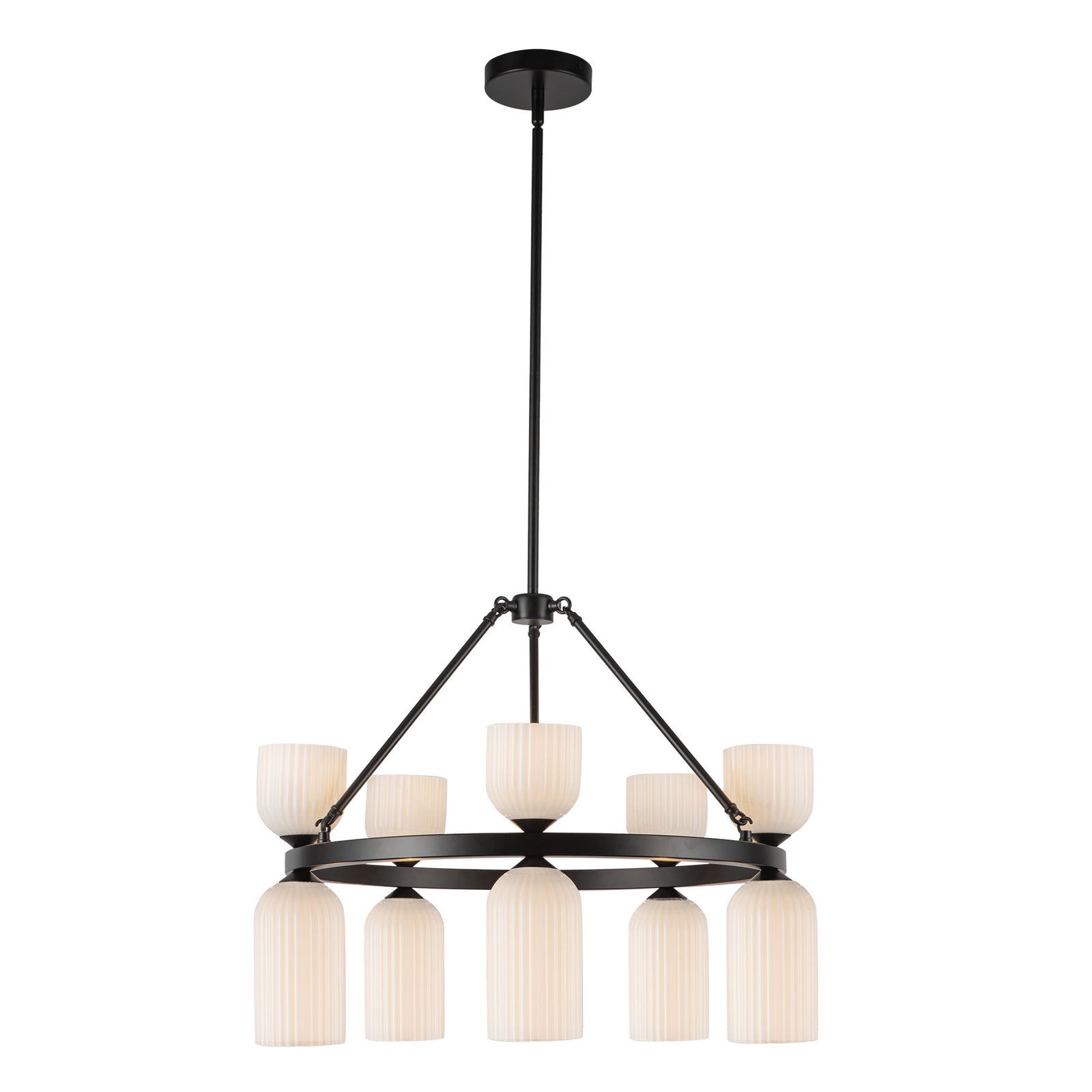 Nelly 26-in Matte Black/Glossy Ribbed Opal Glass Socket Chandelier