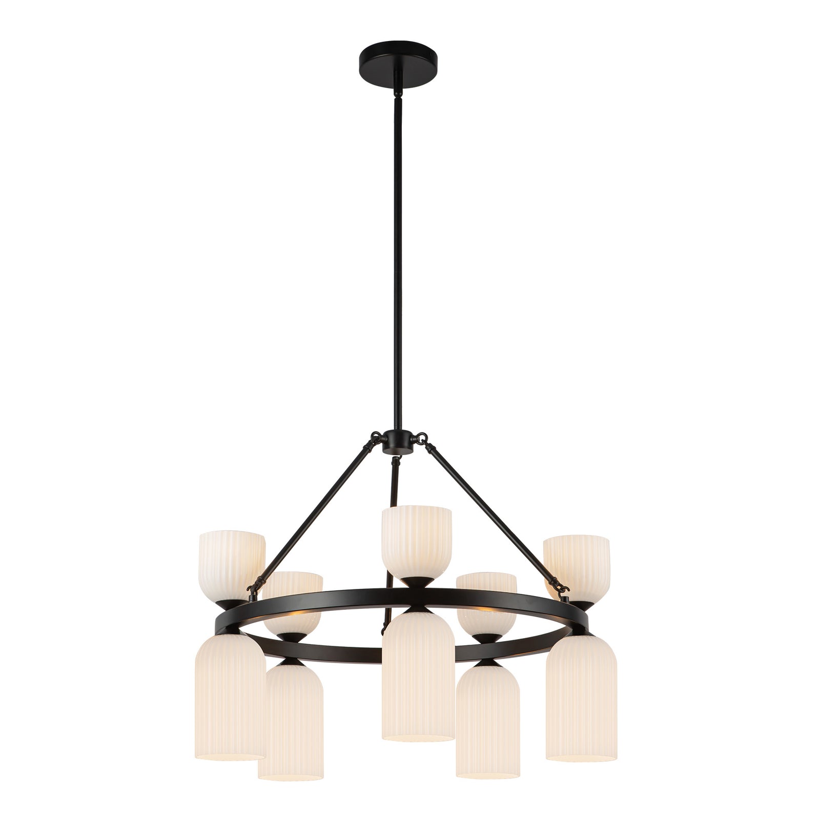 Nelly 26-in Matte Black/Glossy Ribbed Opal Glass Socket Chandelier