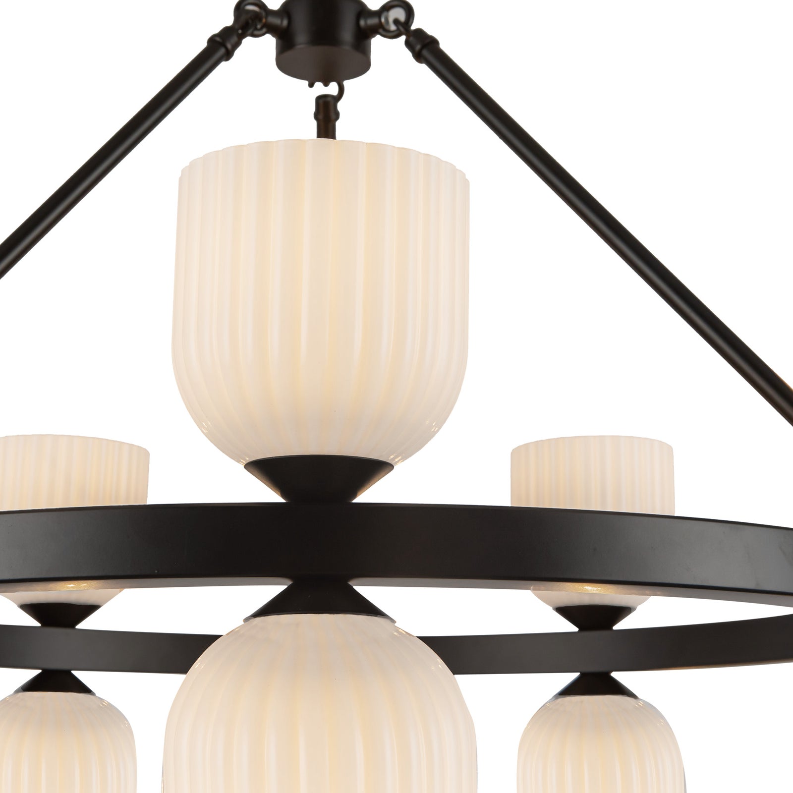 Nelly 26-in Matte Black/Glossy Ribbed Opal Glass Socket Chandelier
