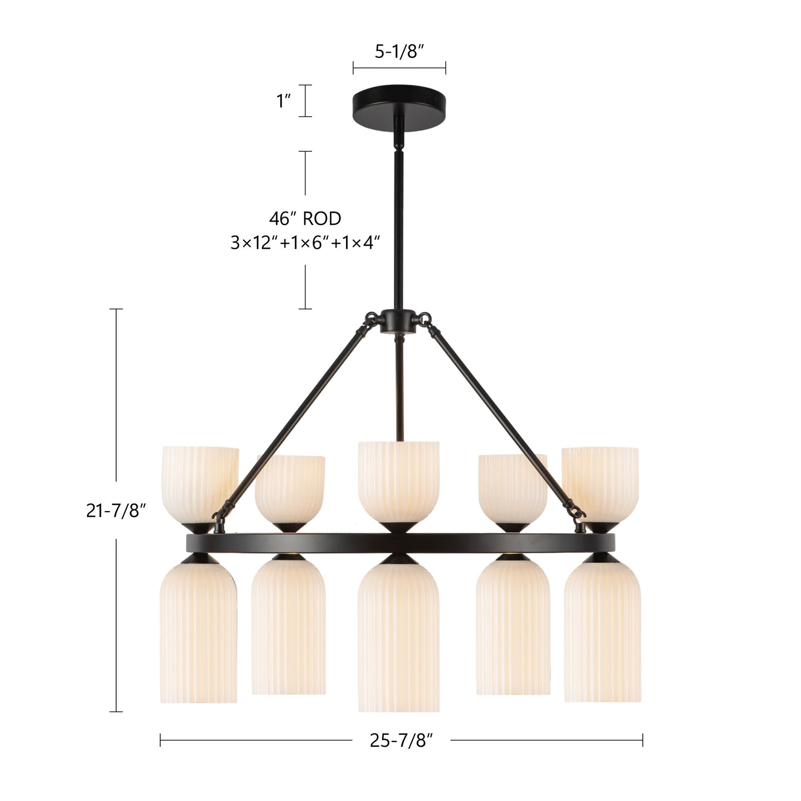 Nelly 26-in Brushed Gold/Glossy Ribbed Opal Glass Socket Chandelier
