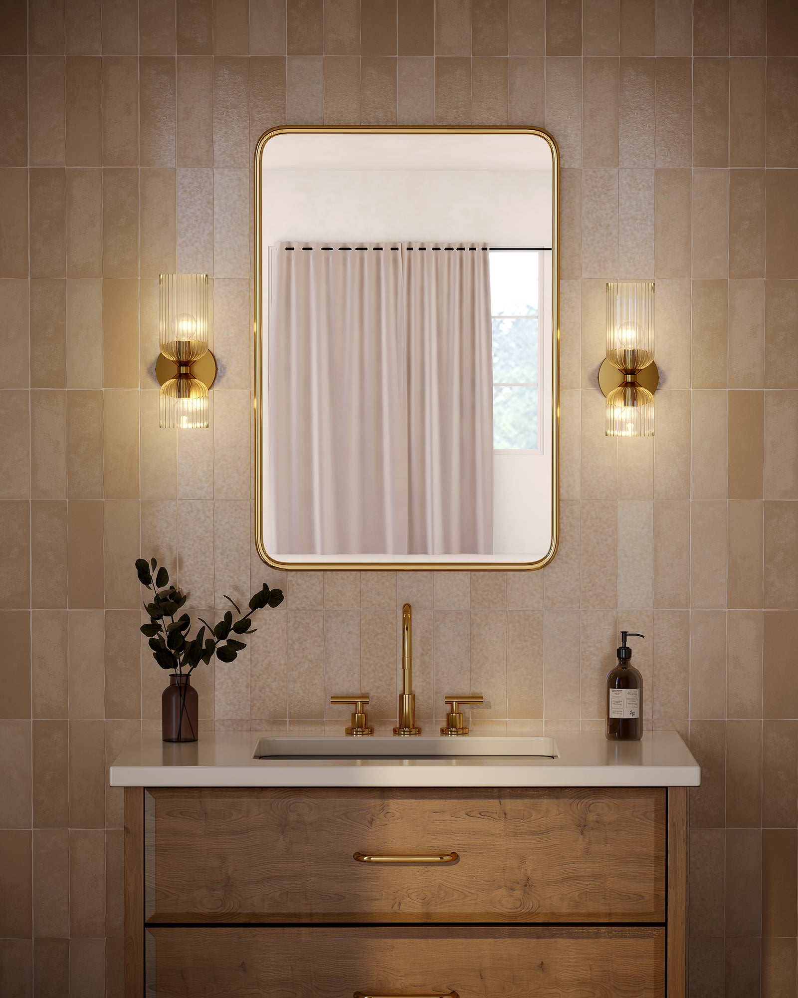 Nelly 12-in Brushed Gold/Clear Ribbed Glass Socket Wall/Vanity Light
