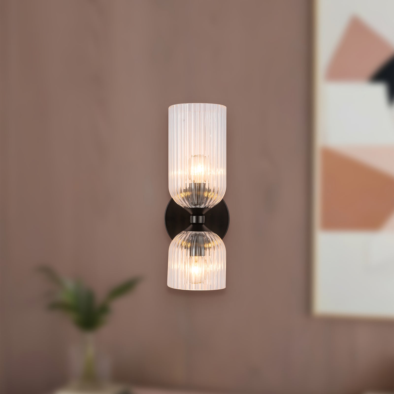Nelly 12-in Matte Black/Clear Ribbed Glass Socket Wall/Vanity Light