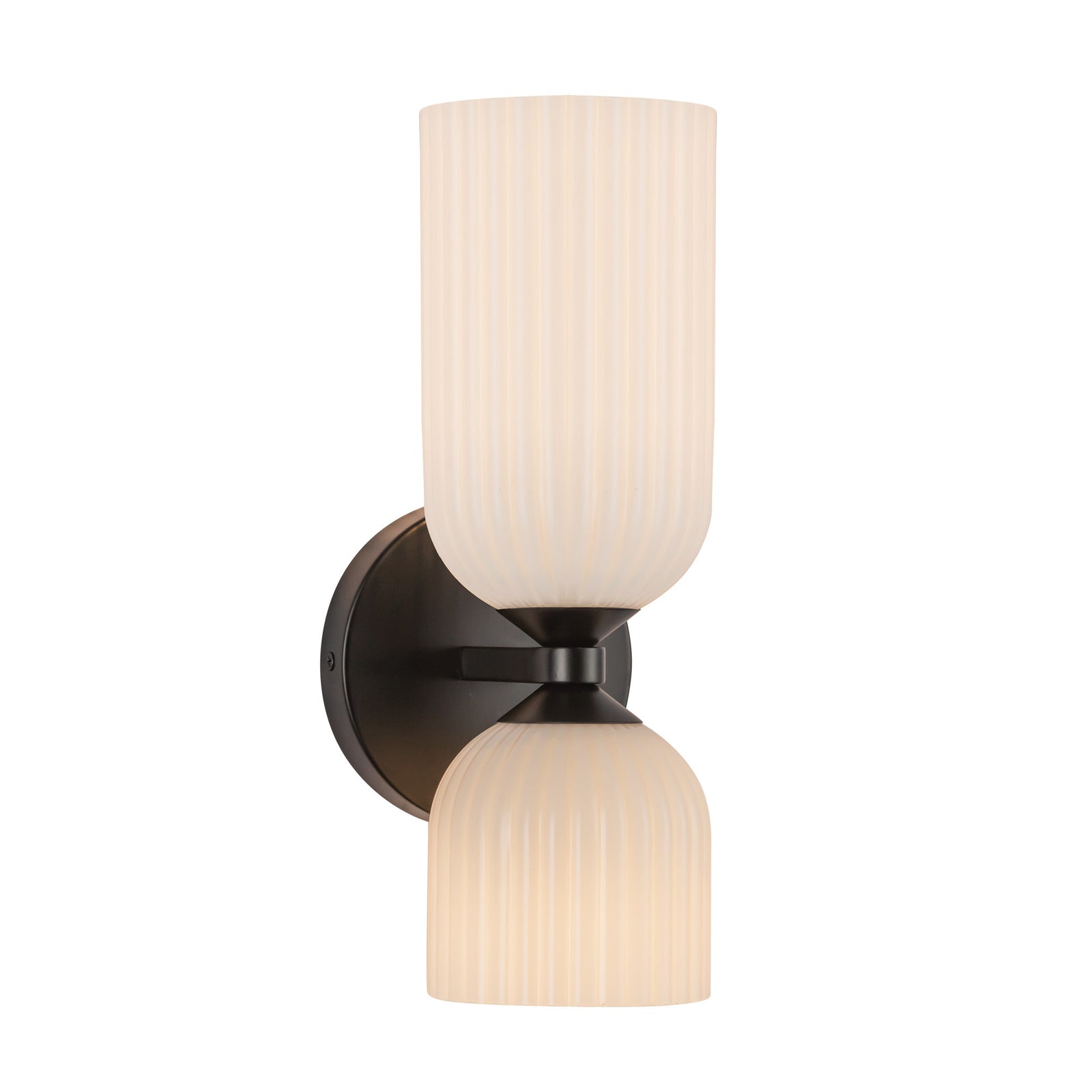 Nelly 12-in Matte Black/Glossy Ribbed Opal Glass Socket Wall/Vanity Light