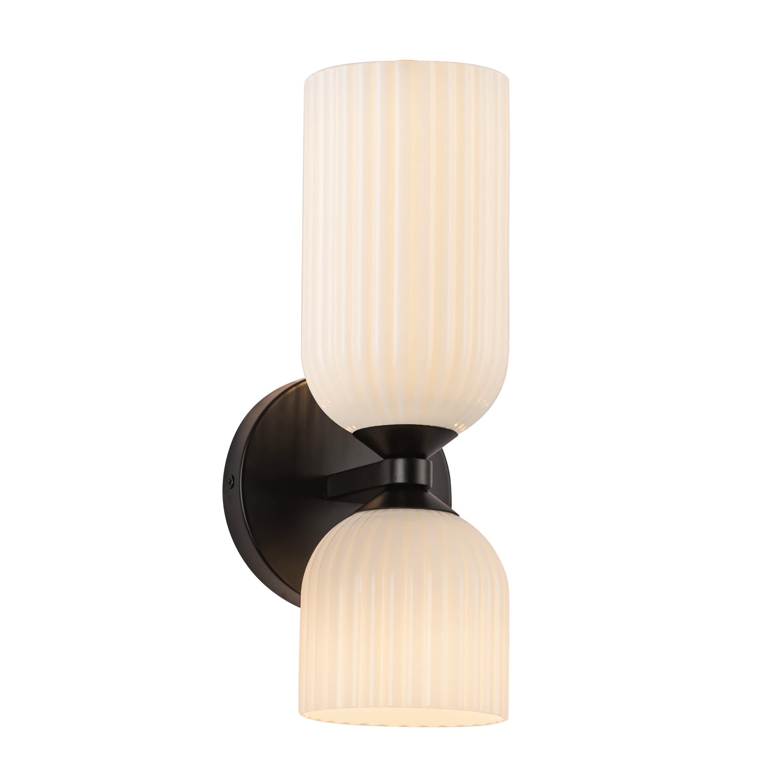 Nelly 12-in Matte Black/Glossy Ribbed Opal Glass Socket Wall/Vanity Light