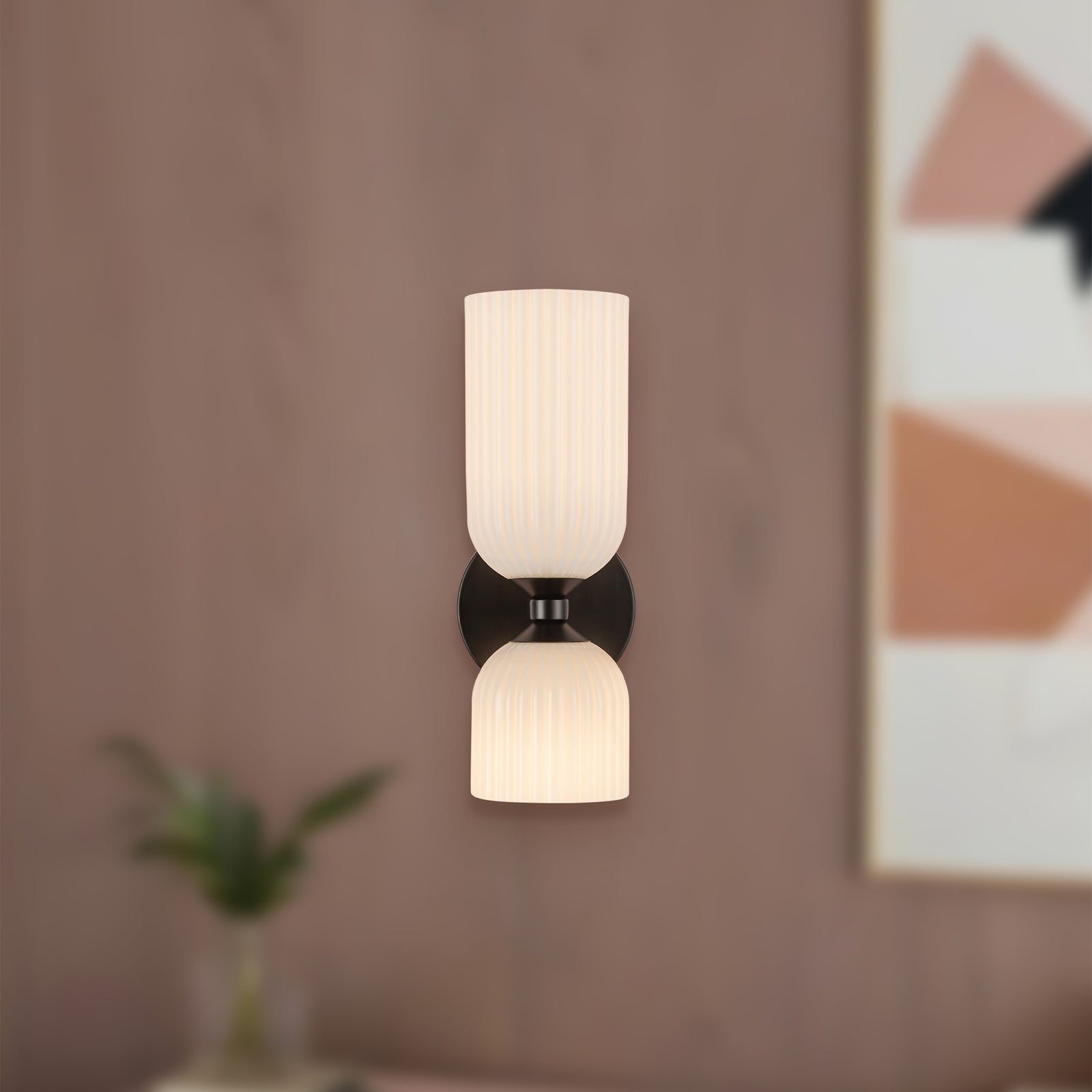 Nelly 12-in Matte Black/Glossy Ribbed Opal Glass Socket Wall/Vanity Light