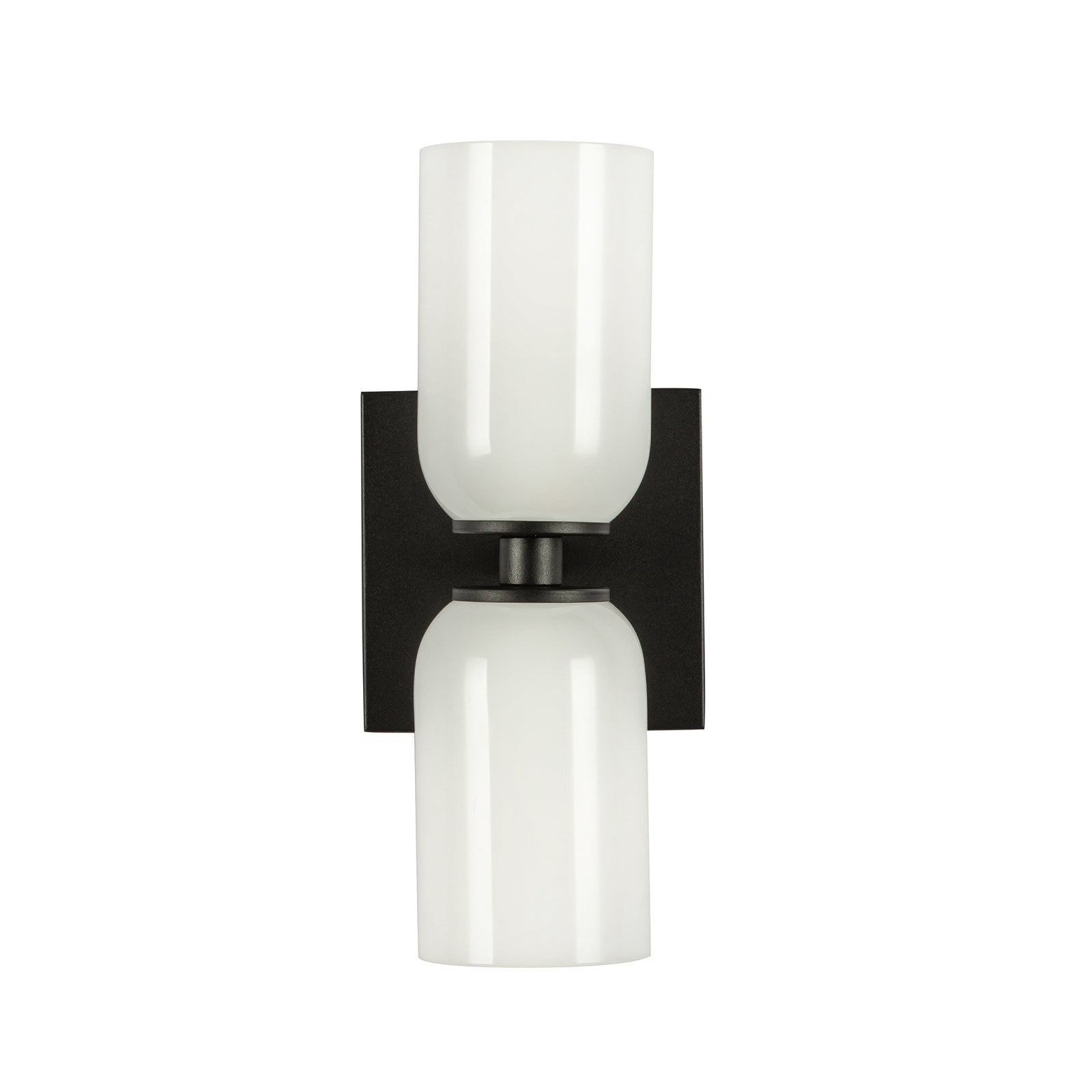 Nola 12-in Black/Glossy Opal Glass 2 Lights Wall Sconce