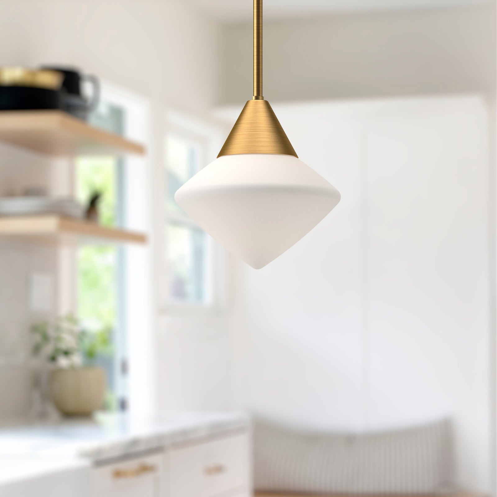 Nora 8-in Aged Gold/Opal Matte Glass 1 Light Pendant