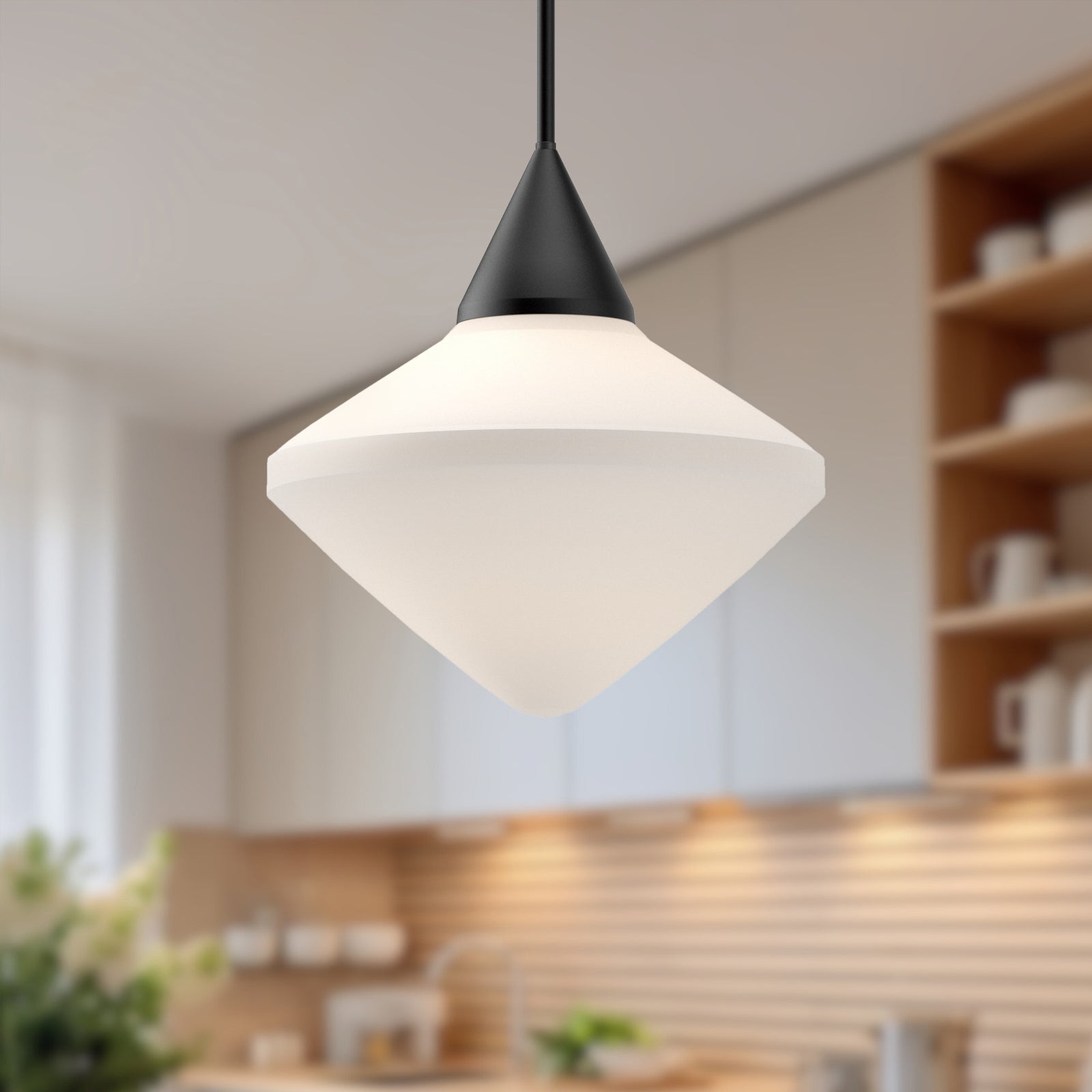 Nora 14-in Matte Black/Opal Matte Glass 1 Light Pendant