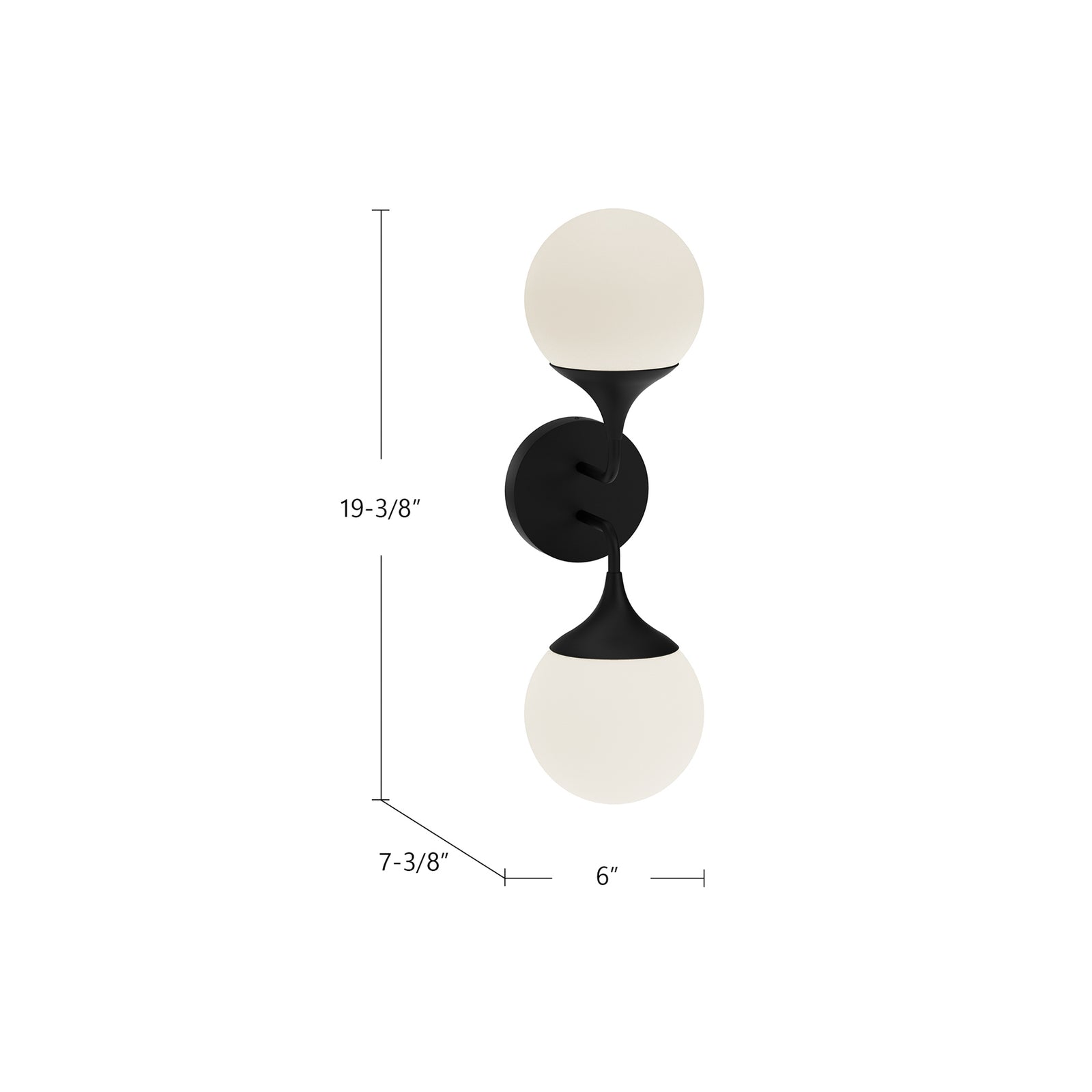 Nouveau 19-in Matte Black/Opal Matte Glass 2 Lights Wall/Vanity