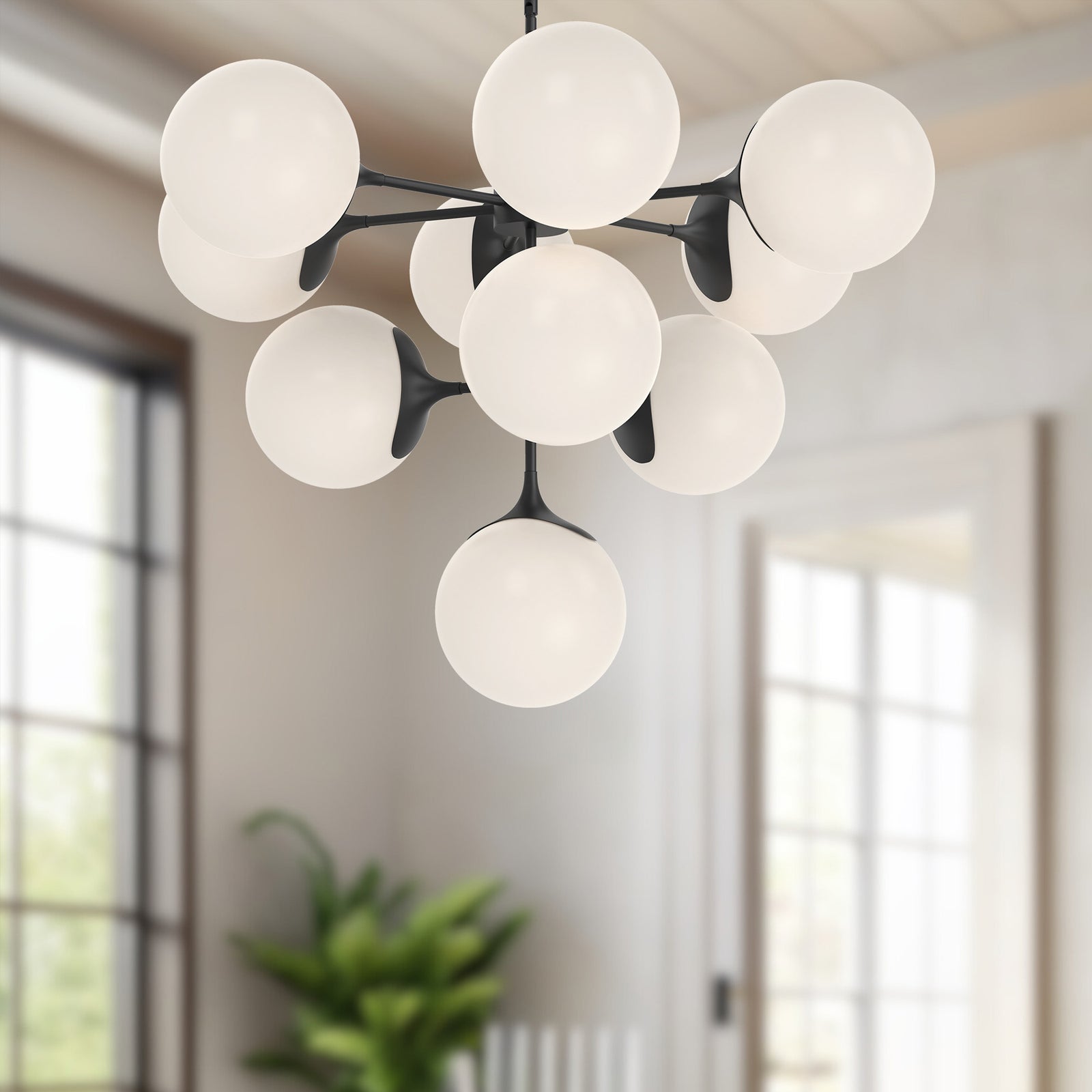 Nouveau 35-in Matte Black/Opal Matte Glass 10 Lights Chandeliers