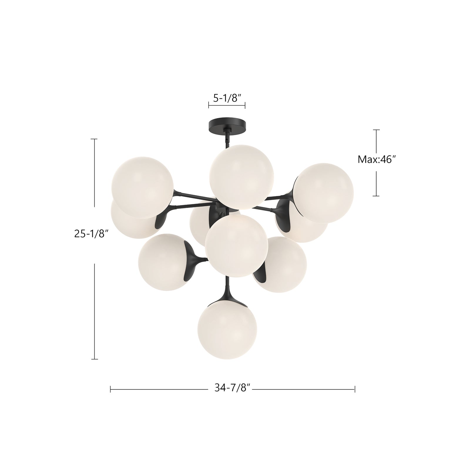 Nouveau 35-in Matte Black/Opal Matte Glass 10 Lights Chandeliers