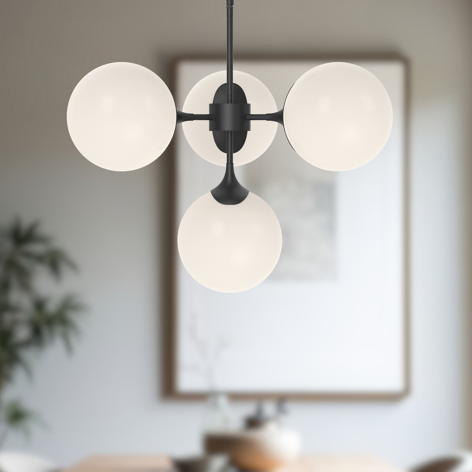 Nouveau 26-in Matte Black/Opal Matte Glass 4 Lights Chandeliers