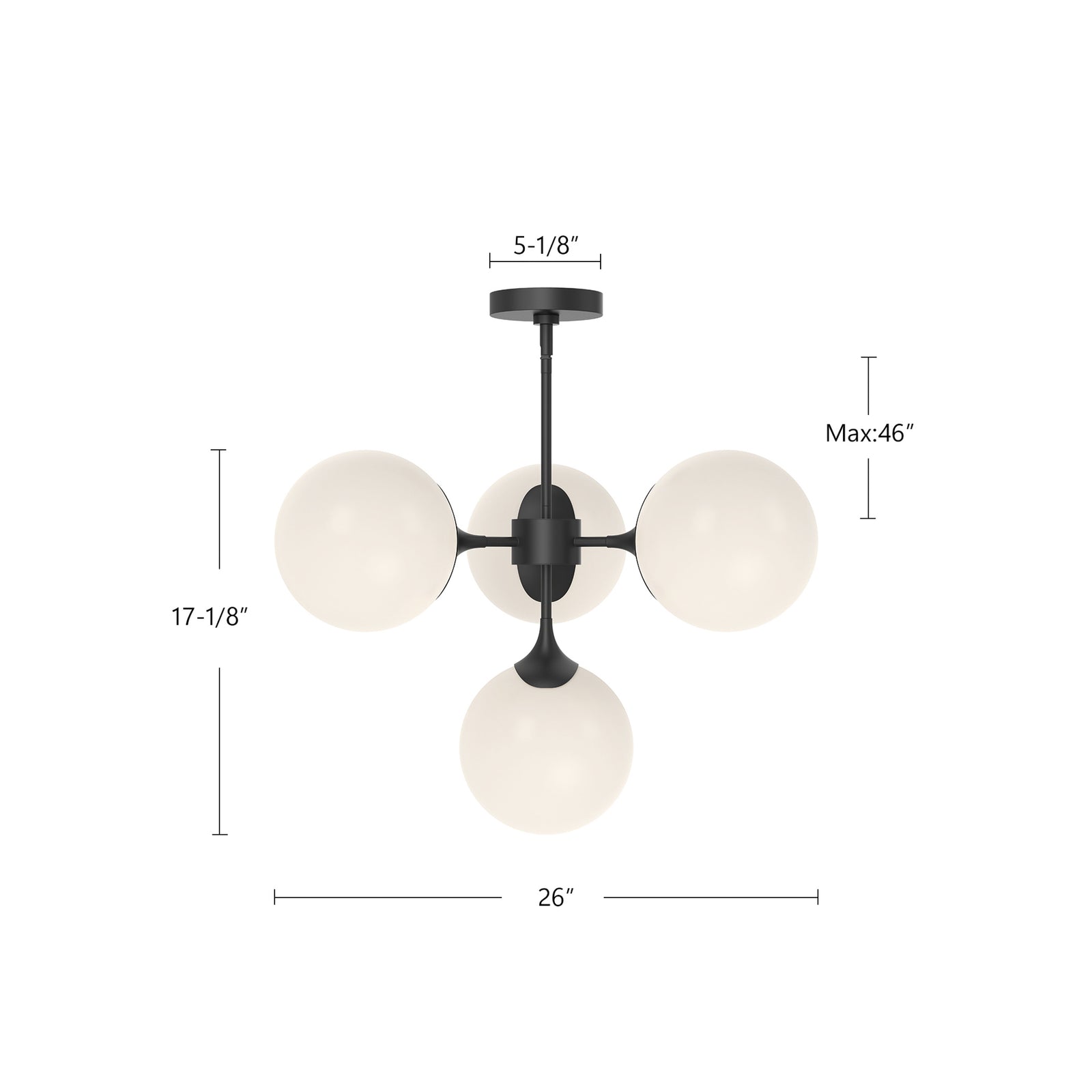 Nouveau 26-in Matte Black/Opal Matte Glass 4 Lights Chandeliers